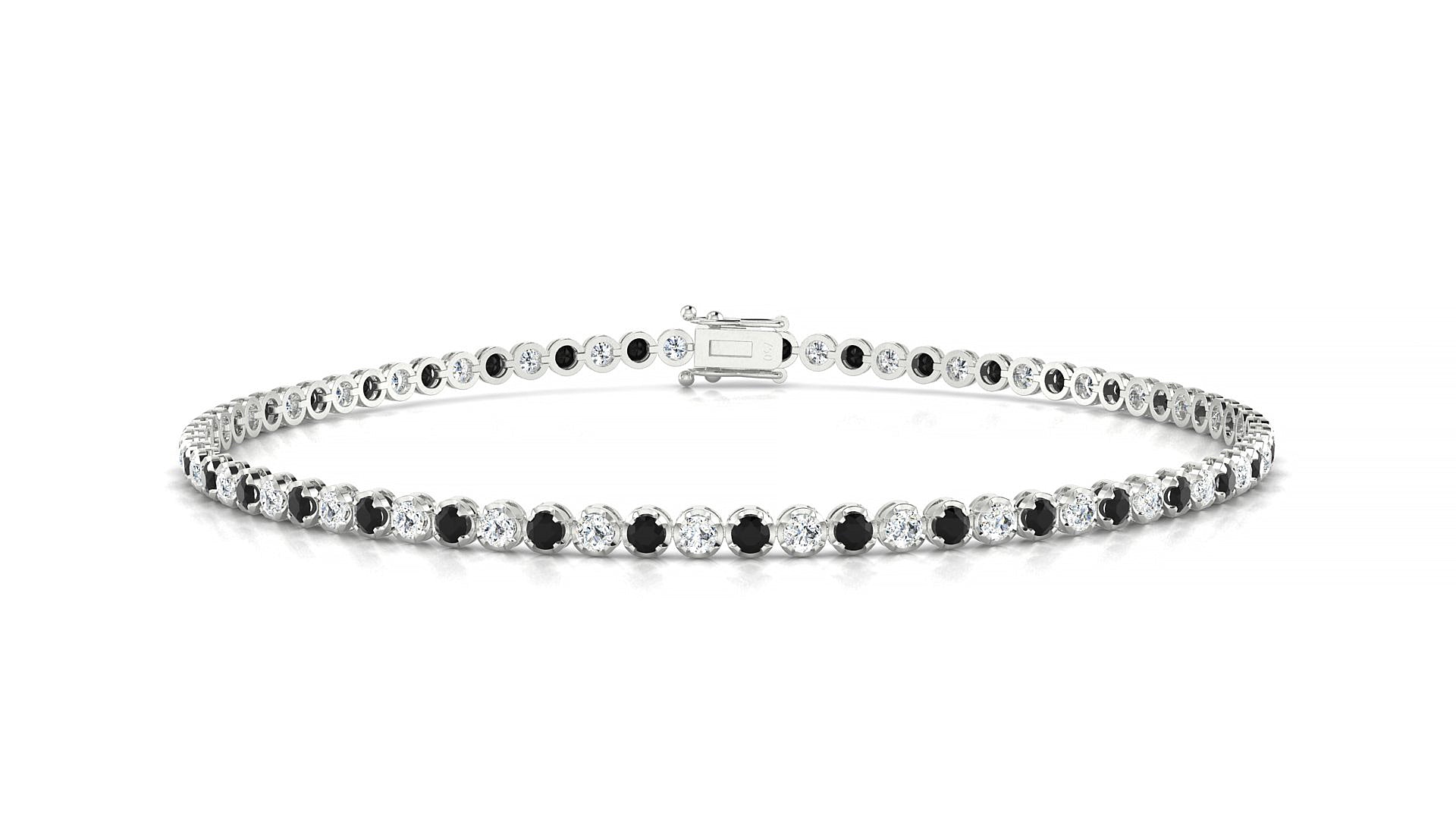 Bengal 1-1 | 18k White Gold 1.7 mm Round Natural Black Diamond & Diamond Tennis Bracelet