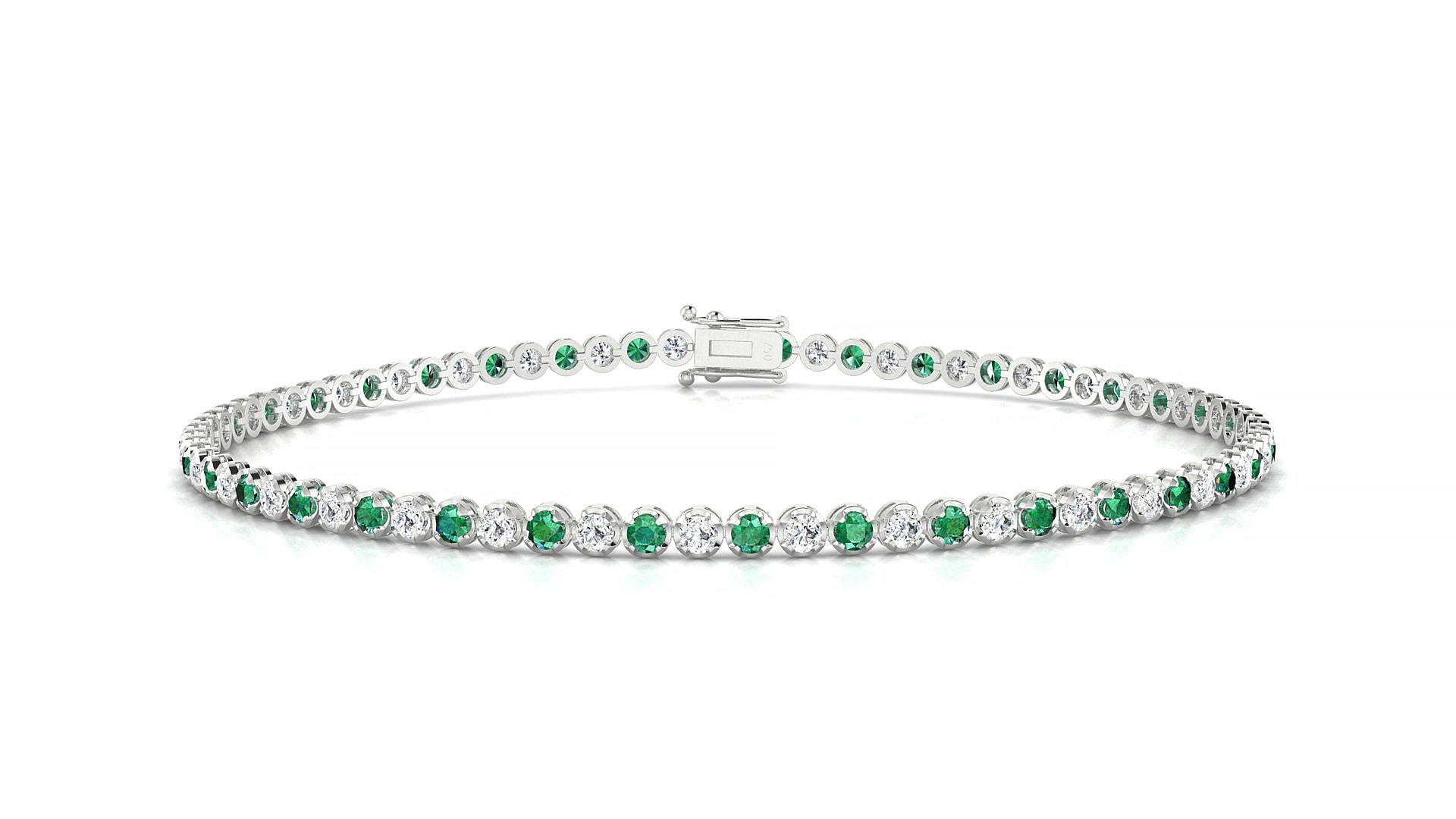 Bengal 1-1 | 18k White Gold 1.7 mm Round Natural Emerald & Diamond Tennis Bracelet