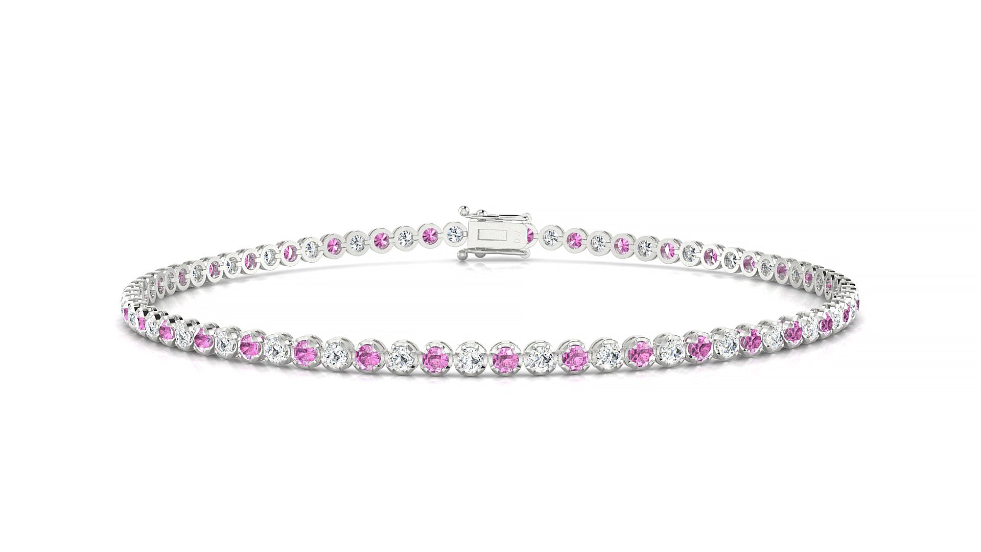 Bengal 1-1 | 18k White Gold 1.7 mm Round Natural Pink Sapphire & Diamond Tennis Bracelet
