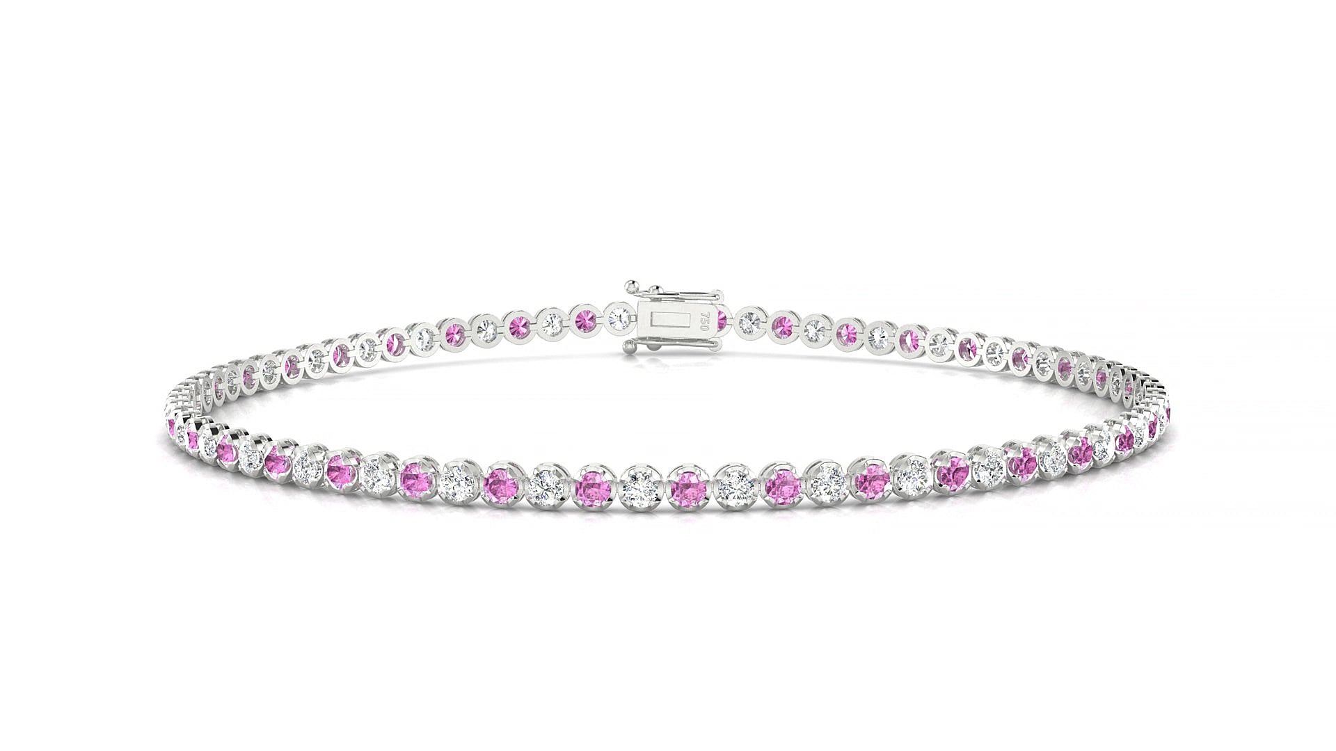 Bengal 1-1 | 18k White Gold 1.7 mm Round Natural Pink Sapphire & Diamond 20 cm Tennis Bracelet
