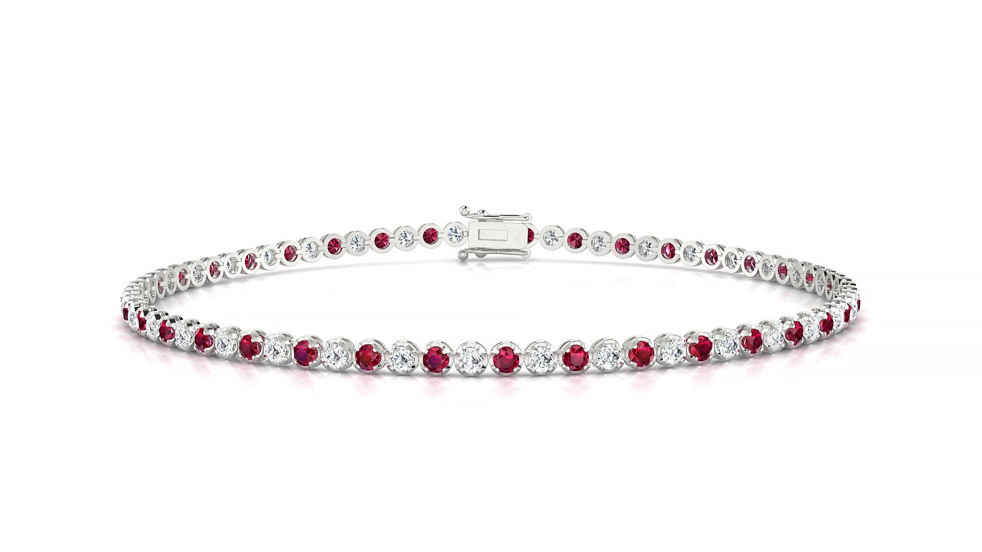 Bengal 1-1 | 18k White Gold 1.7 mm Round Natural Ruby & Diamond Tennis Bracelet