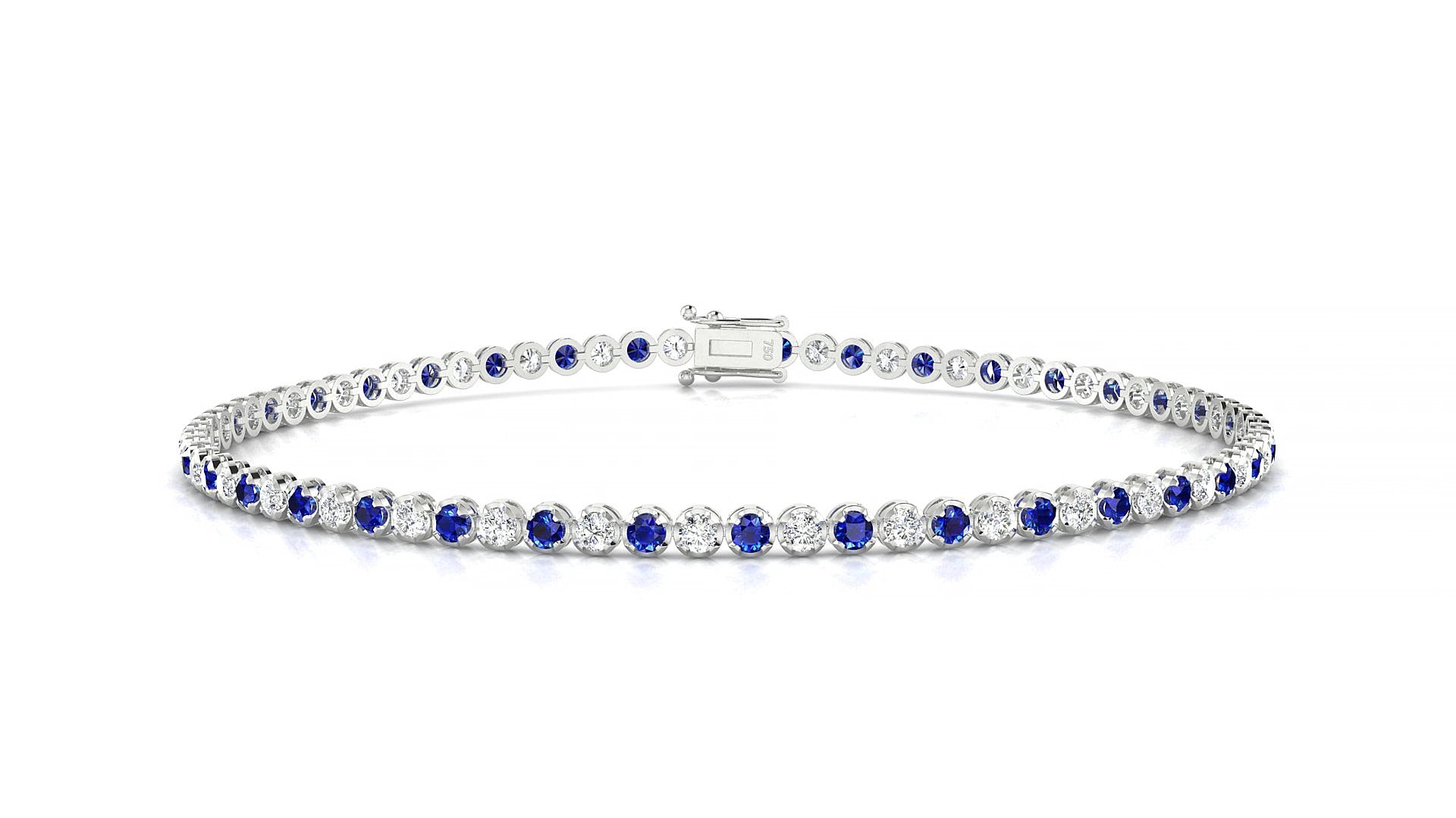 Bengal 1-1 | 18k White Gold 1.7 mm Round Natural Sapphire & Diamond 19 cm Tennis Bracelet