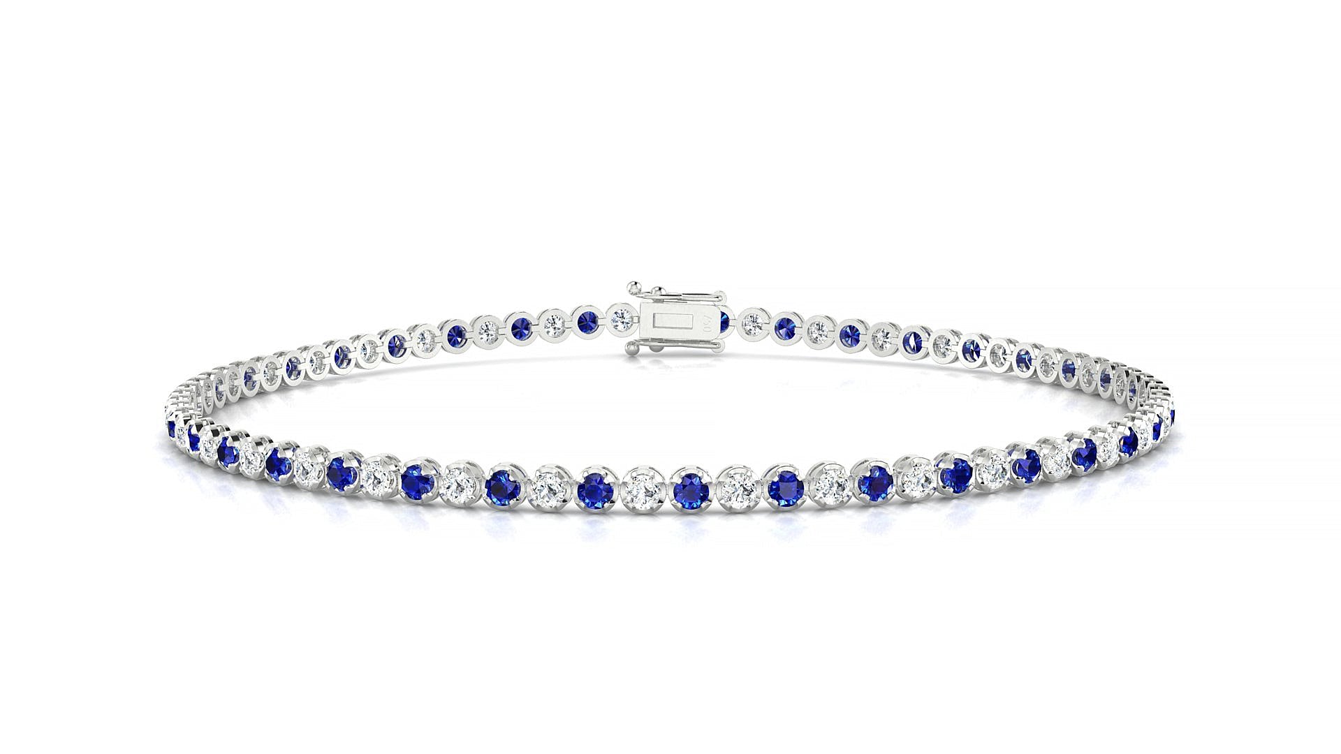 Bengal 1-1 | 18k White Gold 1.7 mm Round Natural Sapphire & Diamond Tennis Bracelet