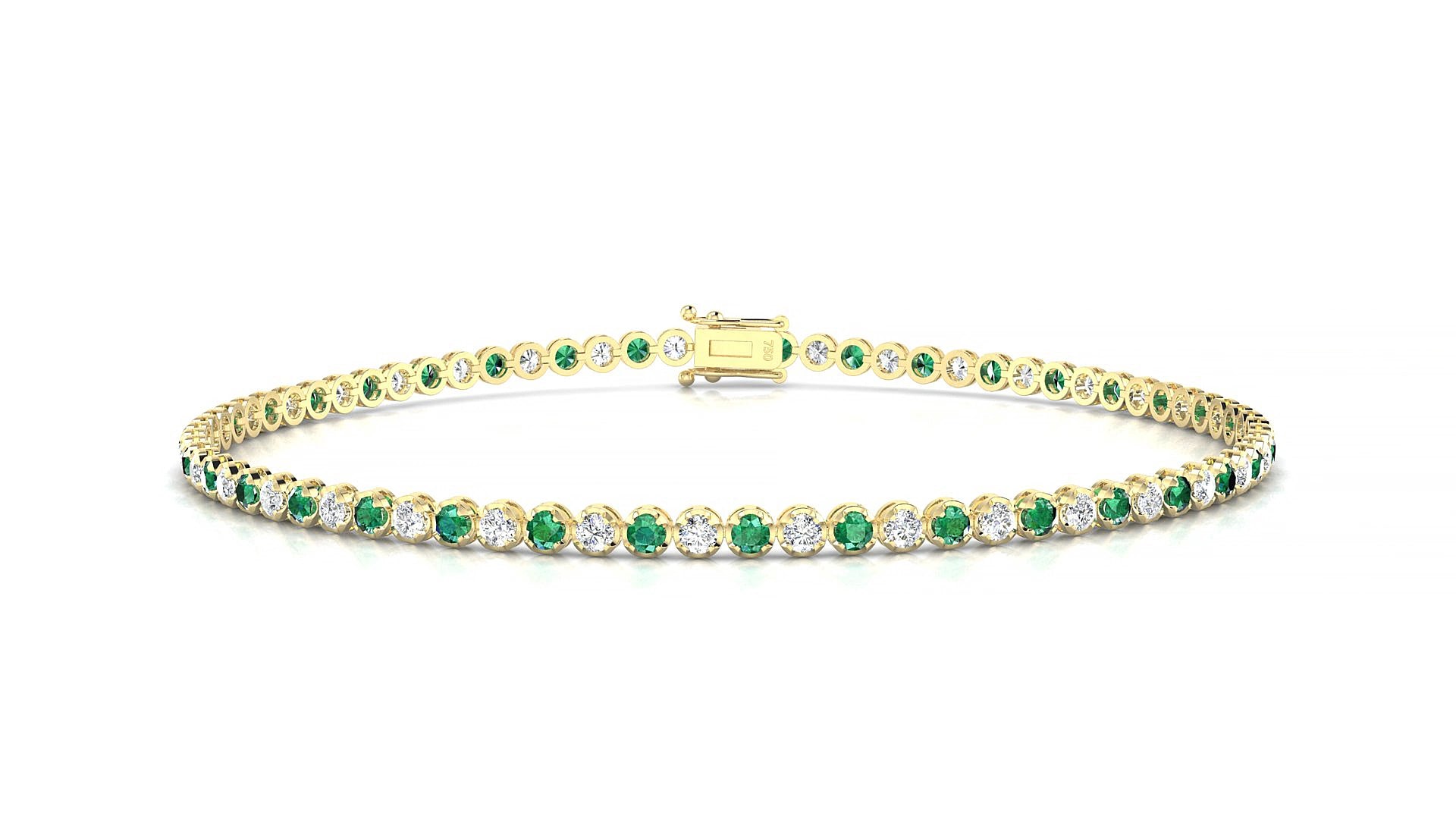 Bengal 1-1 | 18k Yellow Gold 1.7 mm Round Natural Emerald & Diamond 17 cm Tennis Bracelet