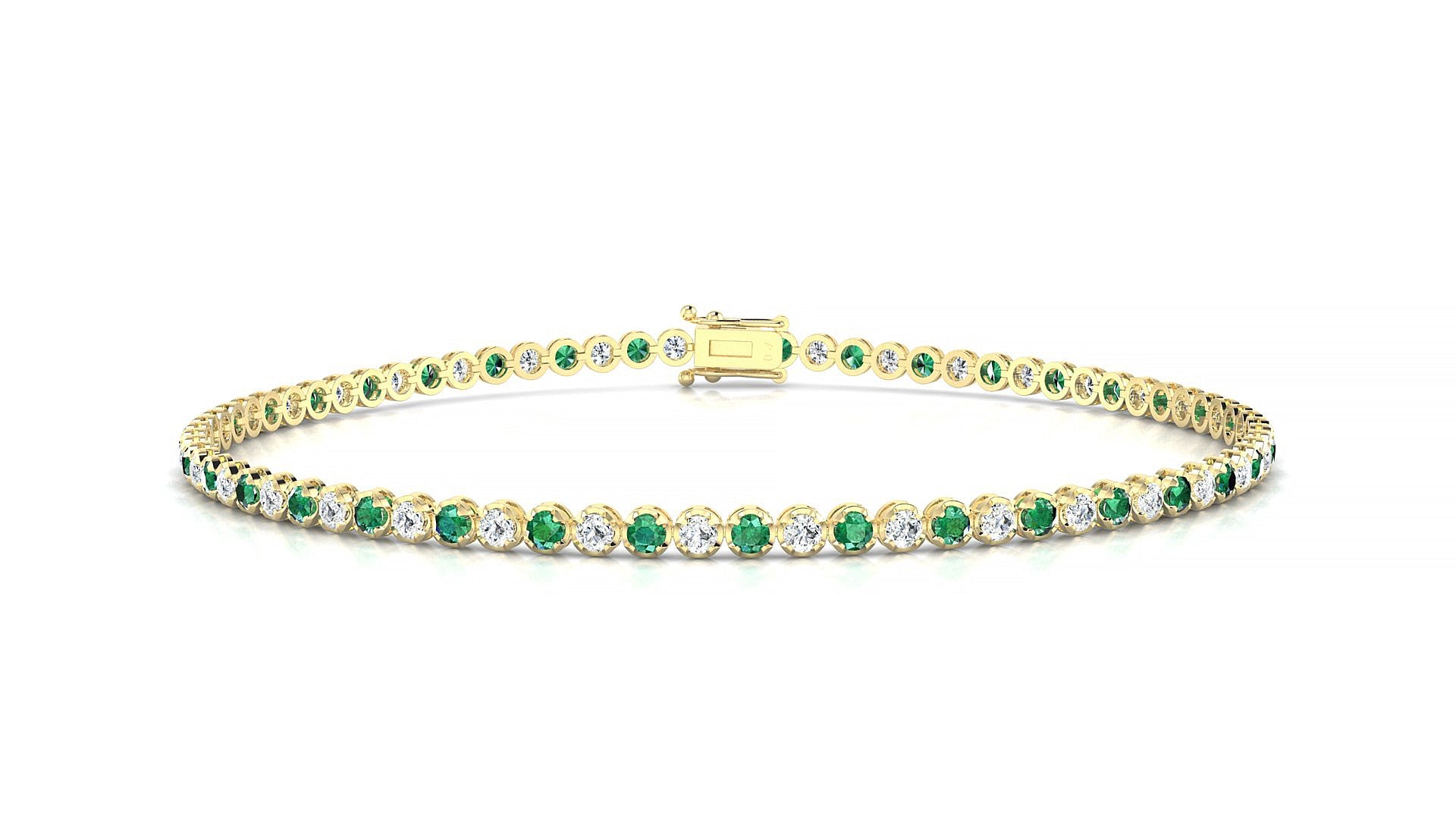 Bengal 1-1 | 18k Yellow Gold 1.7 mm Round Natural Emerald & Diamond Tennis Bracelet