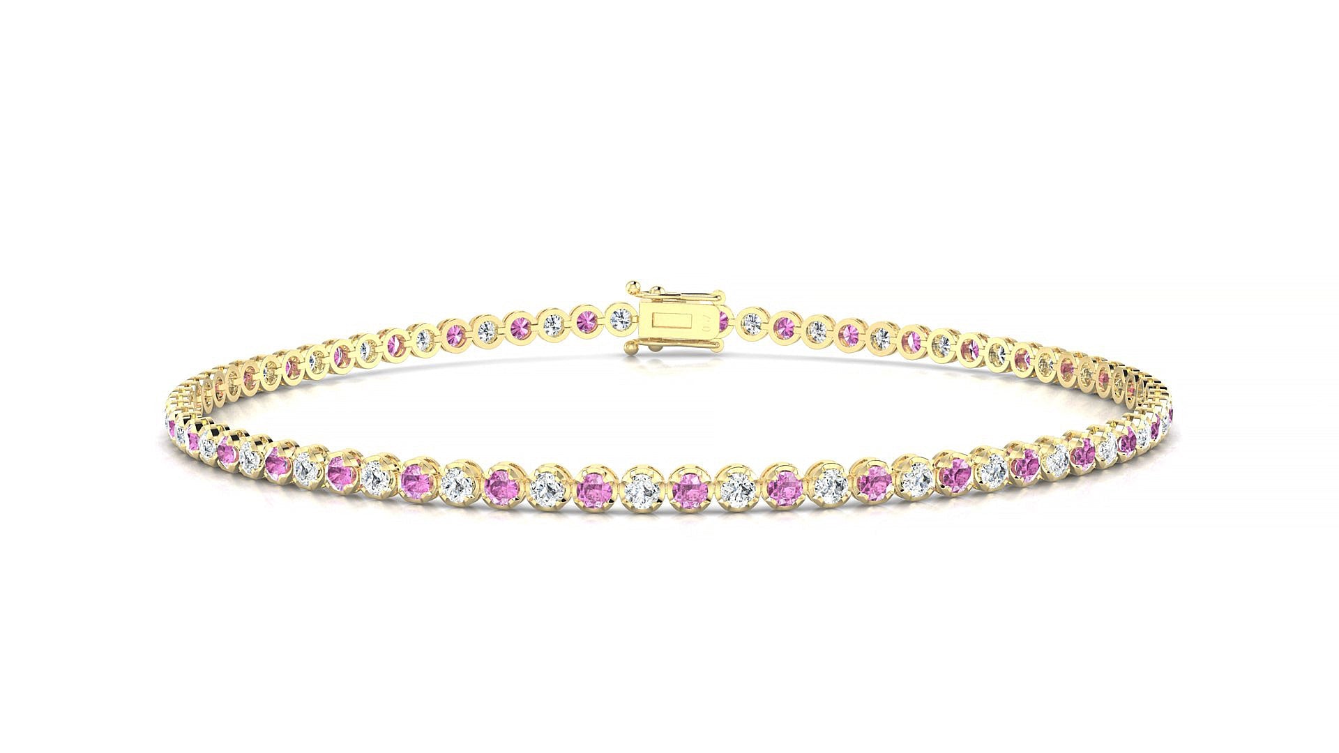 Bengal 1-1 | 18k Yellow Gold 1.7 mm Round Natural Pink Sapphire & Diamond Tennis Bracelet