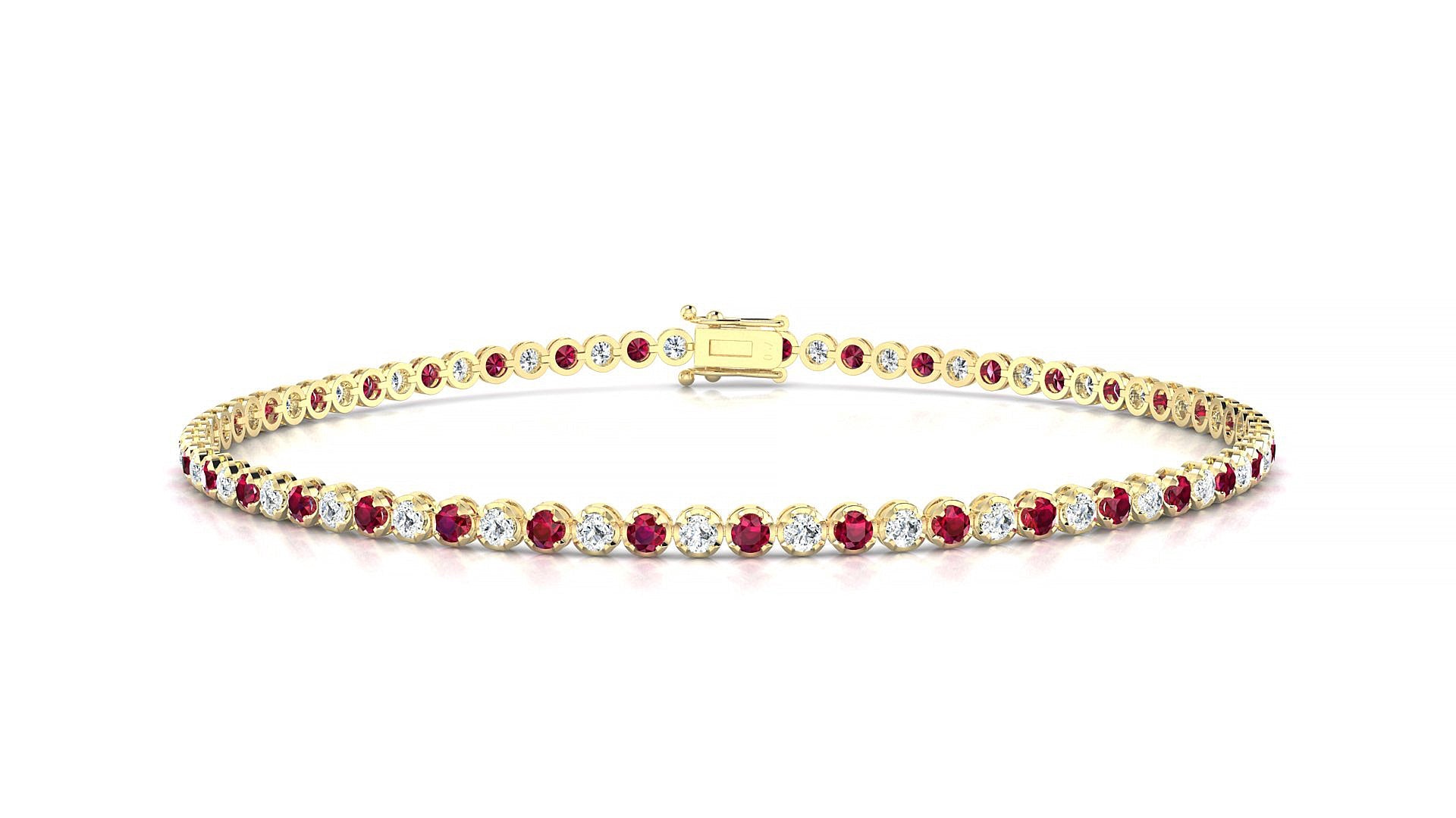Bengal 1-1 | 18k Yellow Gold 1.7 mm Round Natural Ruby & Diamond Tennis Bracelet