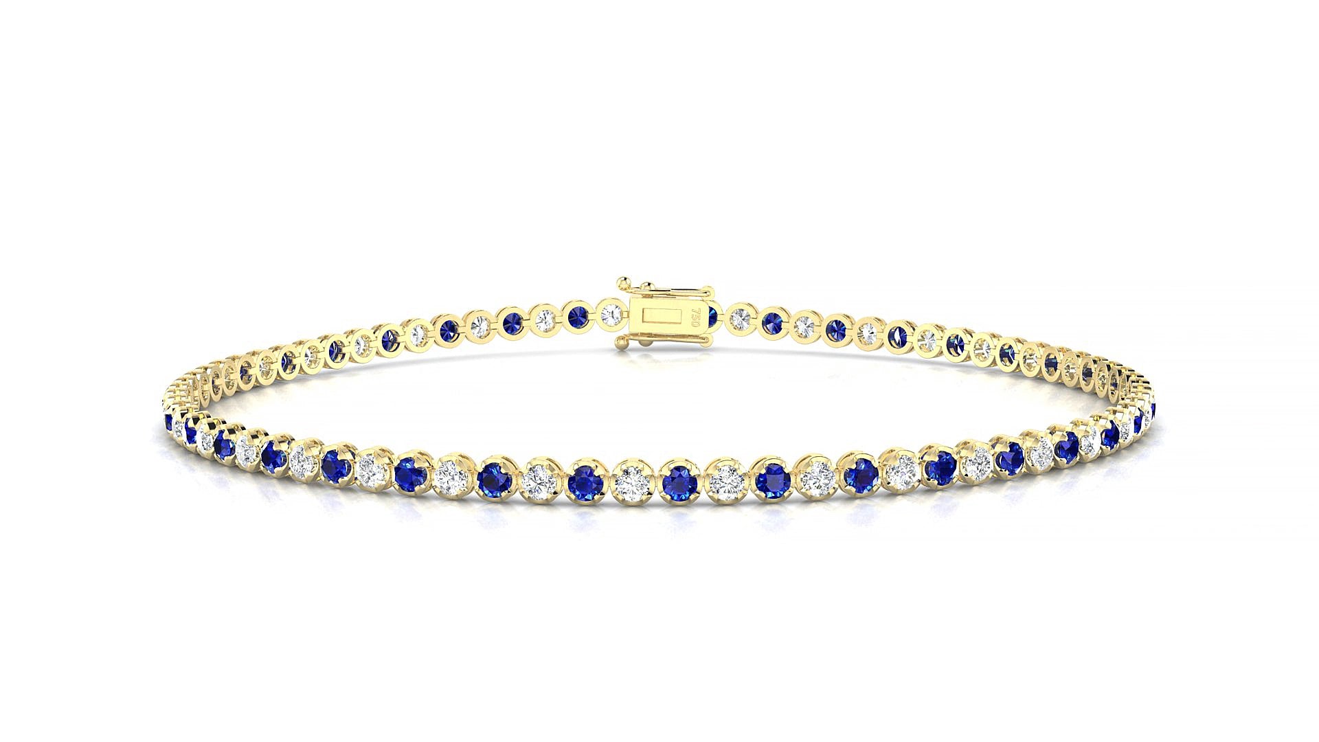 Bengal 1-1 | 18k Yellow Gold 1.7 mm Round Natural Sapphire & Diamond 18 cm Tennis Bracelet