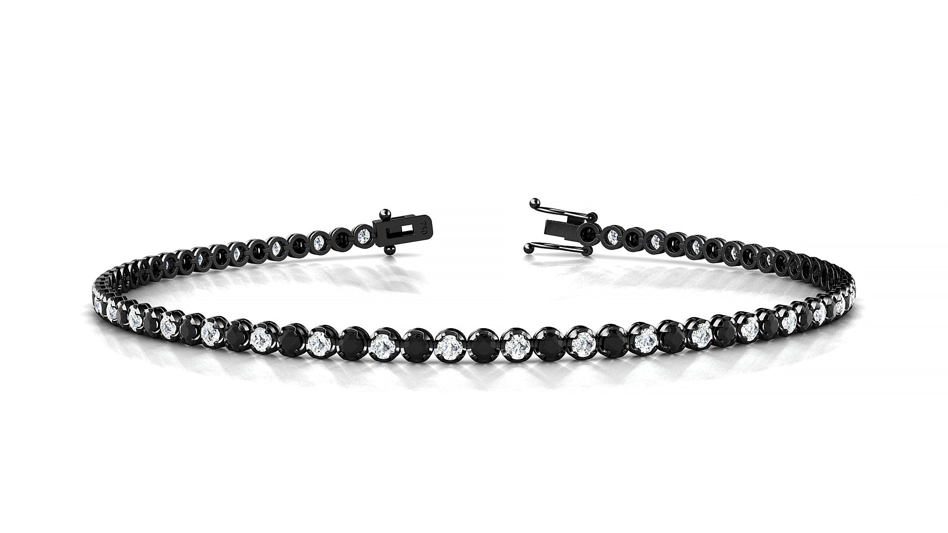 Bengal 1-1 | 18k Black Gold 1.7 mm Round Natural Black Diamond & Diamond Tennis Bracelet