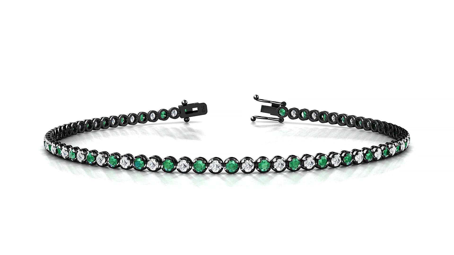 Bengal 1-1 | 18k Black Gold 1.7 mm Round Natural Emerald & Diamond Tennis Bracelet