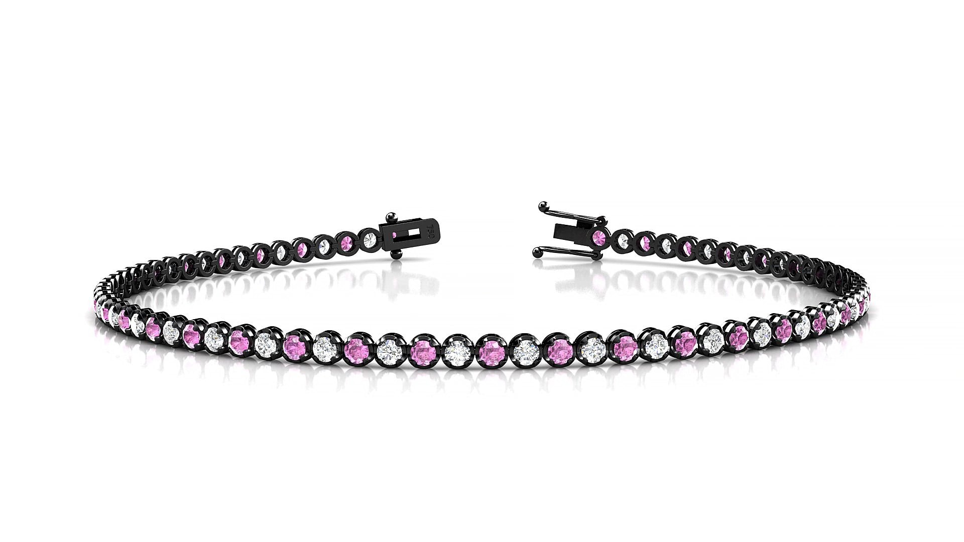 Bengal 1-1 | 18k Black Gold 1.7 mm Round Natural Pink Sapphire & Diamond 15 cm Tennis Bracelet