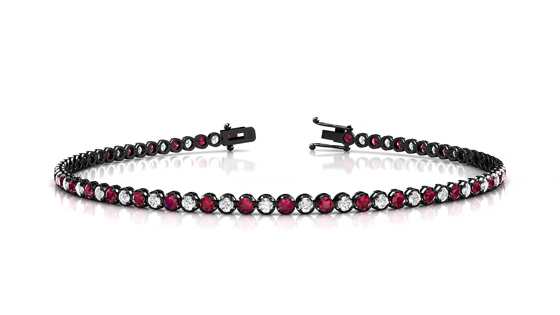 Bengal 1-1 | 18k Black Gold 1.7 mm Round Natural Ruby & Diamond 15 cm Tennis Bracelet