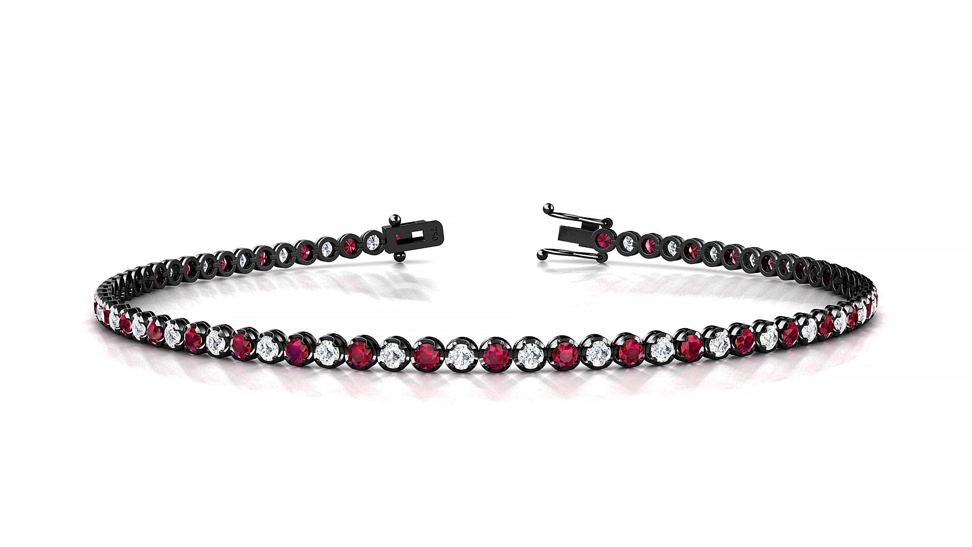 Bengal 1-1 | 18k Black Gold 1.7 mm Round Natural Ruby & Diamond Tennis Bracelet