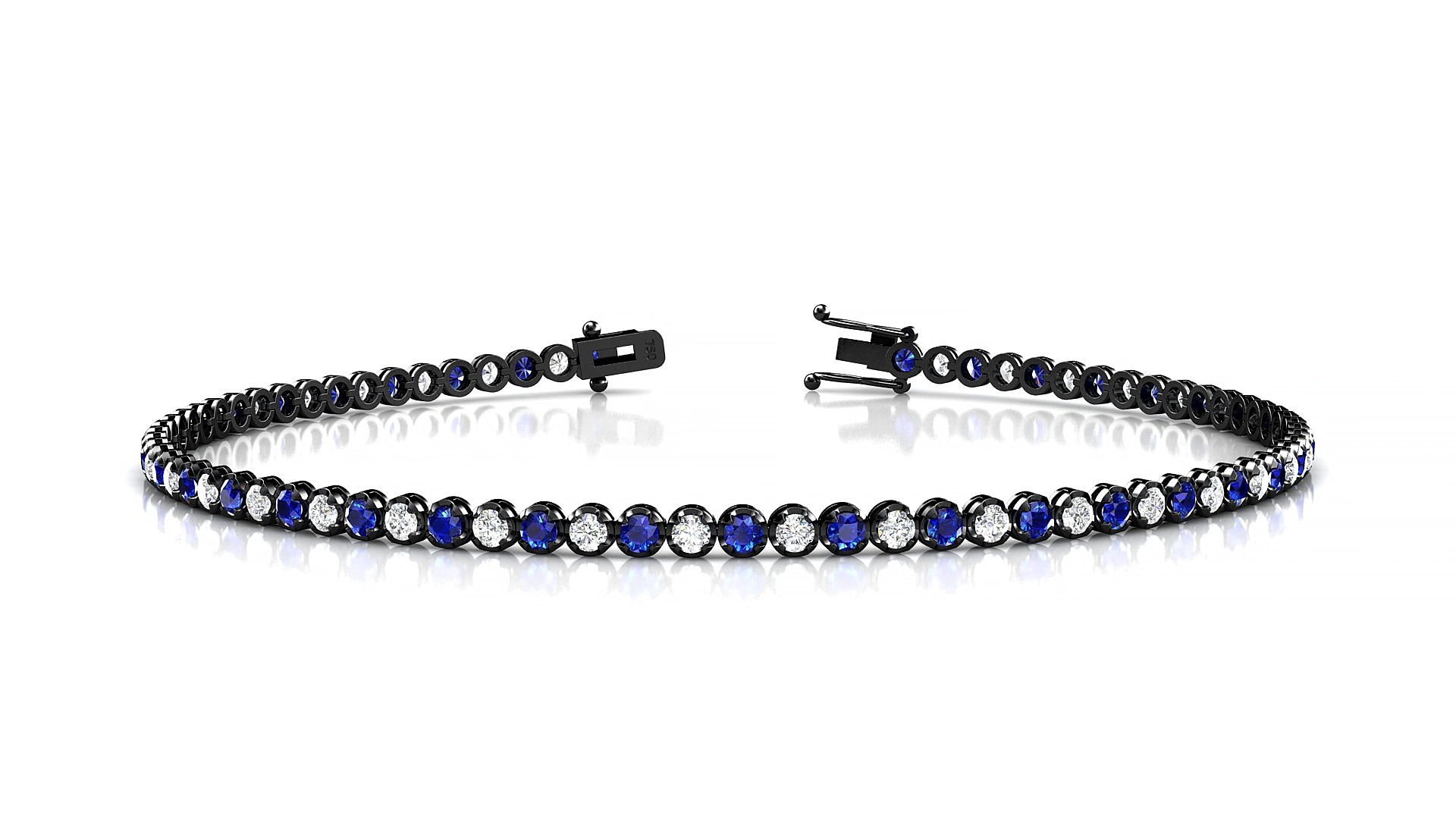 Bengal 1-1 | 18k Black Gold 1.7 mm Round Natural Sapphire & Diamond 15 cm Tennis Bracelet