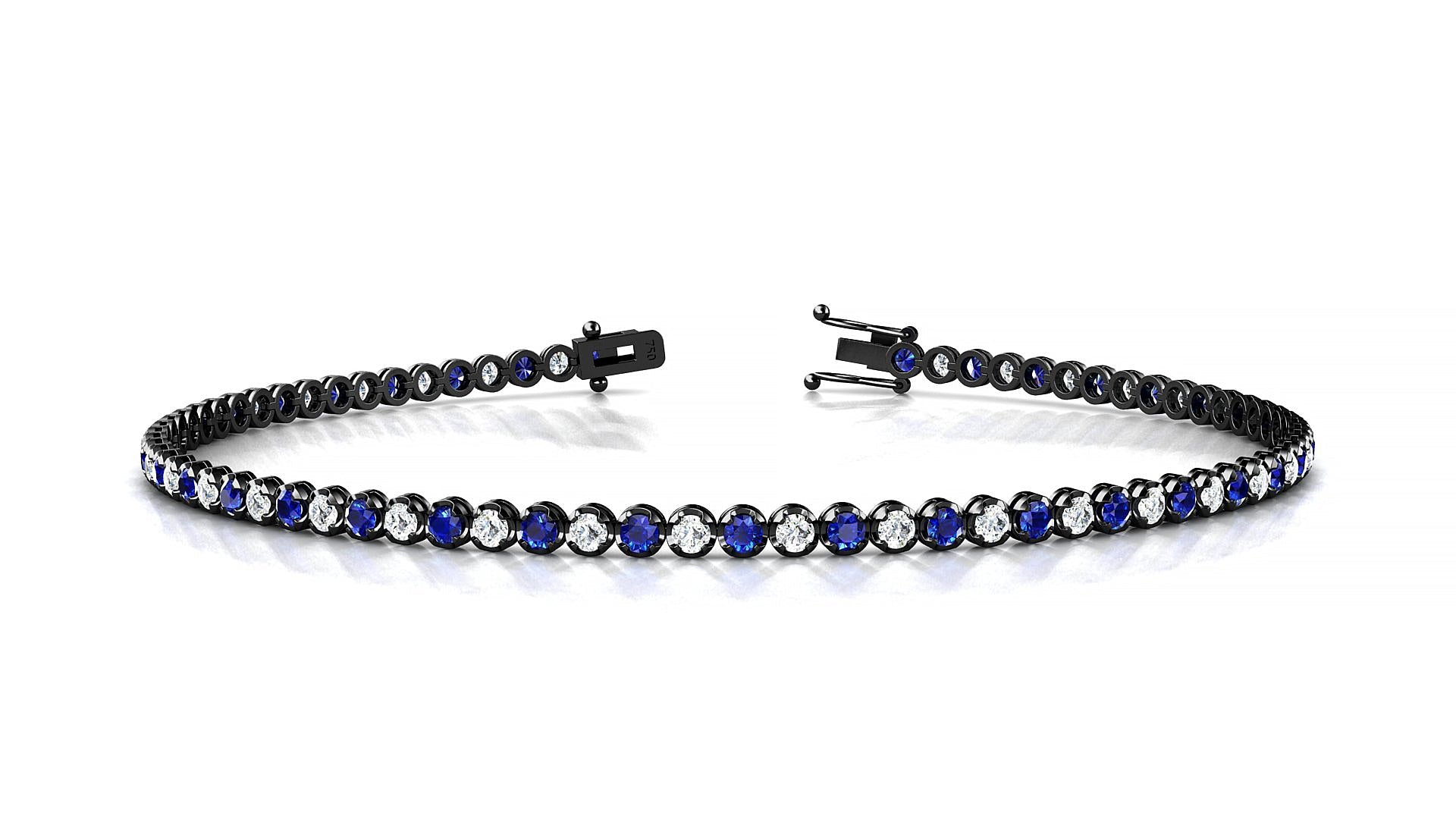 Bengal 1-1 | 18k Black Gold 1.7 mm Round Natural Sapphire & Diamond Tennis Bracelet