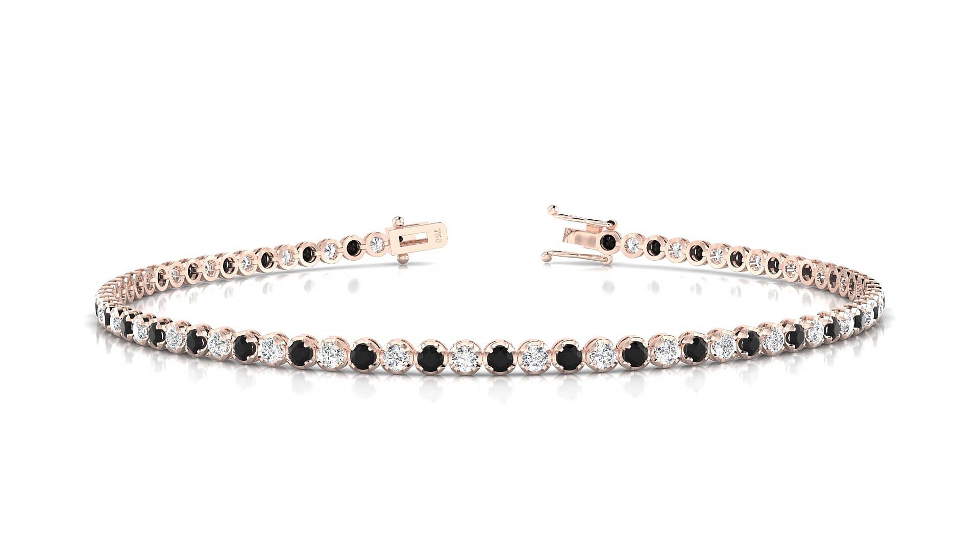 Bengal 1-1 | 18k Rose Gold 1.7 mm Round Natural Black Diamond & Diamond 15 cm Tennis Bracelet