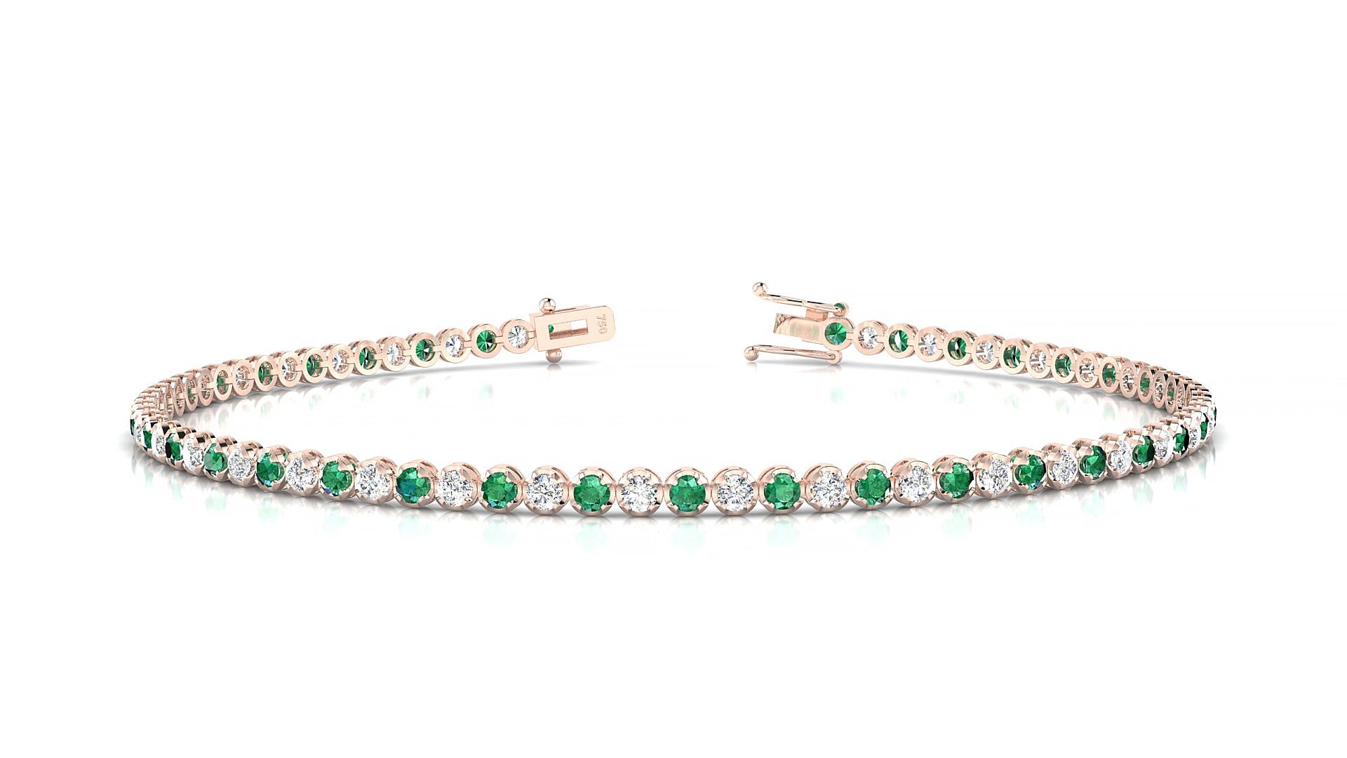 Bengal 1-1 | 18k Rose Gold 1.7 mm Round Natural Emerald & Diamond 17 cm Tennis Bracelet