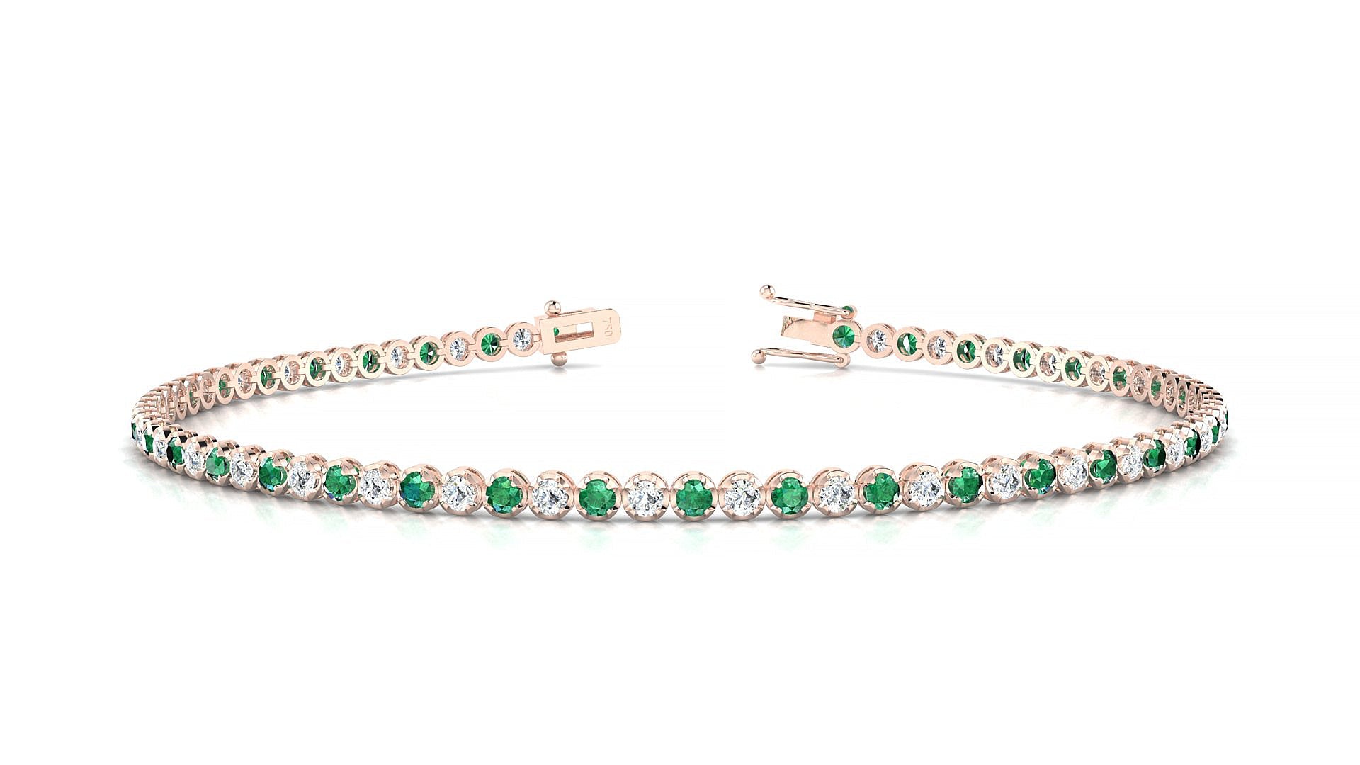 Bengal 1-1 | 18k Rose Gold 1.7 mm Round Natural Emerald & Diamond Tennis Bracelet