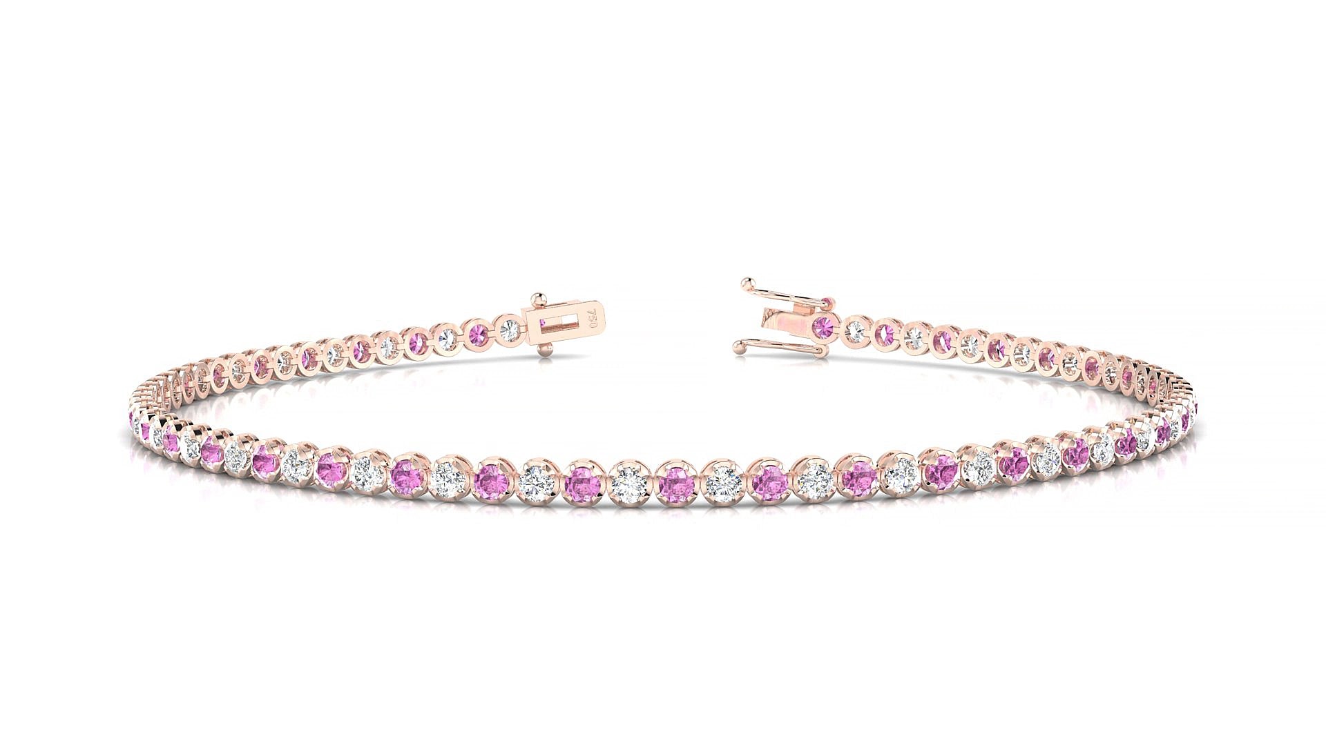 Bengal 1-1 | 18k Rose Gold 1.7 mm Round Natural Pink Sapphire & Diamond 20 cm Tennis Bracelet
