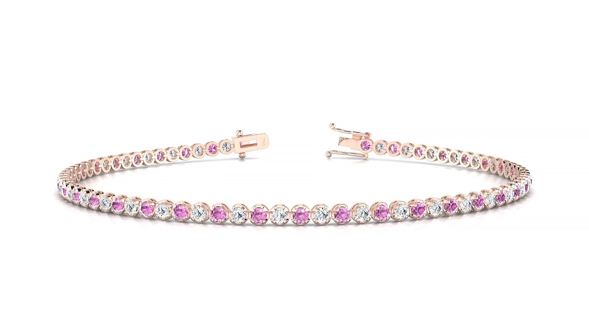 Bengal 1-1 | 18k Rose Gold 1.7 mm Round Natural Pink Sapphire & Diamond Tennis Bracelet