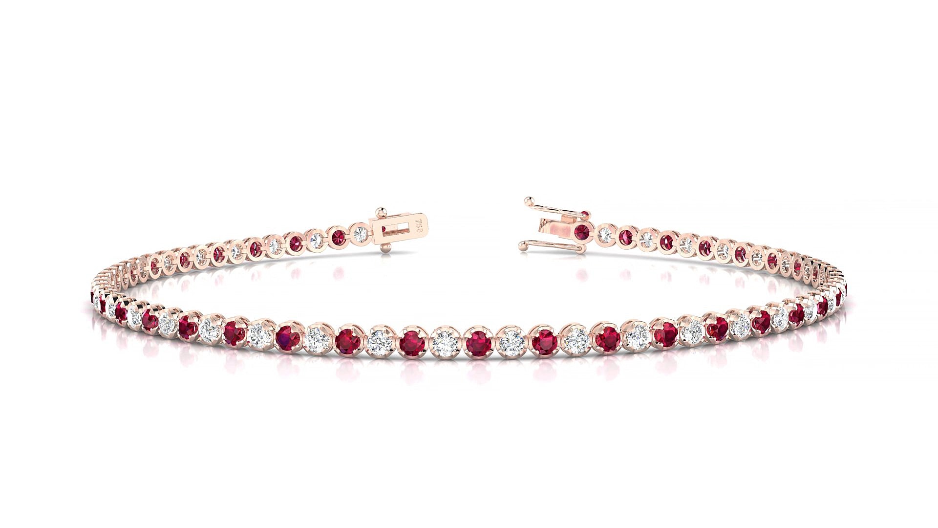 Bengal 1-1 | 18k Rose Gold 1.7 mm Round Natural Ruby & Diamond 16 cm Tennis Bracelet