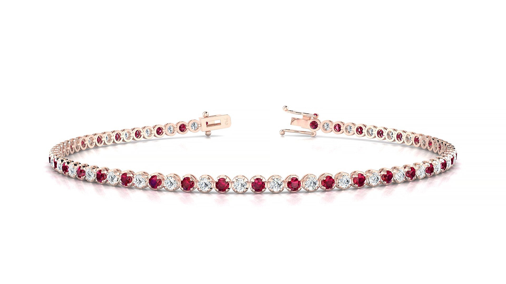Bengal 1-1 | 18k Rose Gold 1.7 mm Round Natural Ruby & Diamond Tennis Bracelet