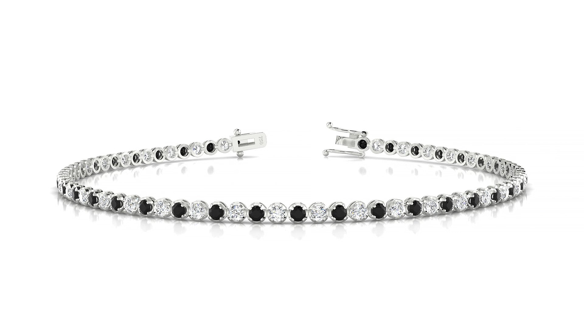 Bengal 1-1 | 18k White Gold 1.7 mm Round Natural Black Diamond & Diamond 18 cm Tennis Bracelet