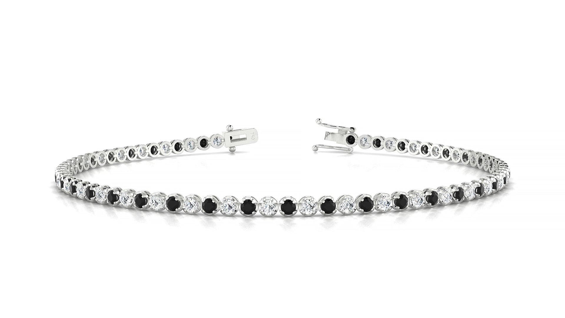 Bengal 1-1 | 18k White Gold 1.7 mm Round Natural Black Diamond & Diamond Tennis Bracelet