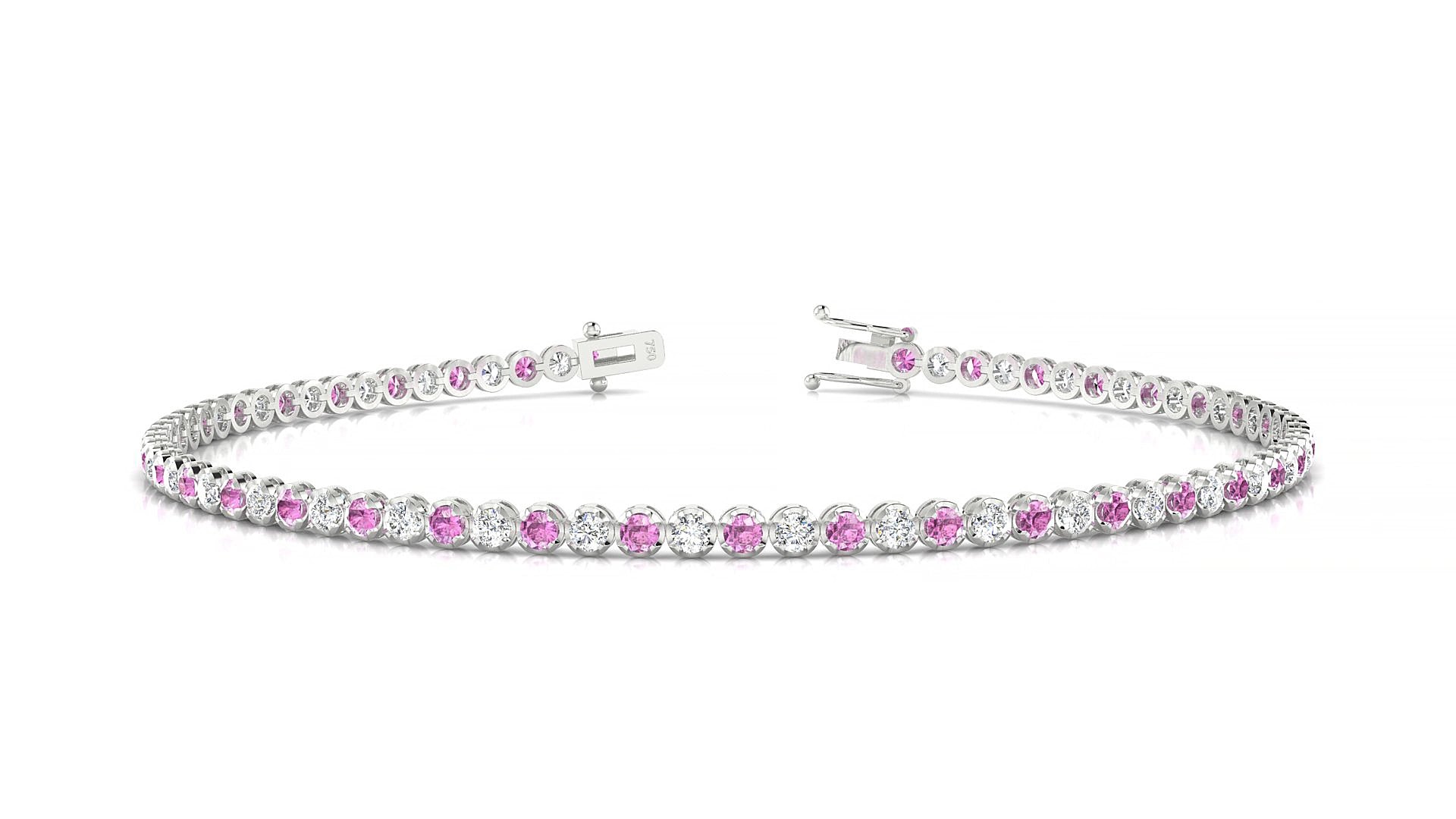 Bengal 1-1 | 18k White Gold 1.7 mm Round Natural Pink Sapphire & Diamond 15 cm Tennis Bracelet