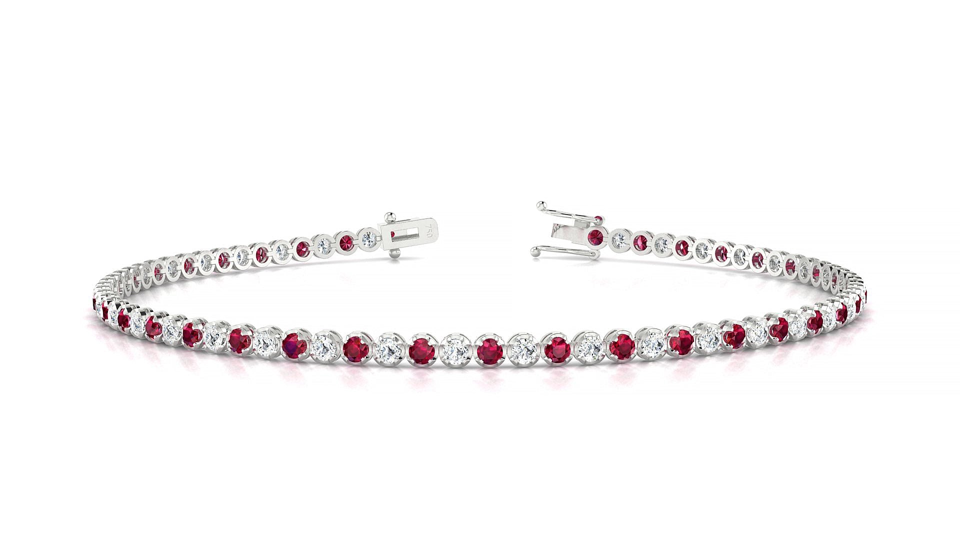 Bengal 1-1 | 18k White Gold 1.7 mm Round Natural Ruby & Diamond Tennis Bracelet