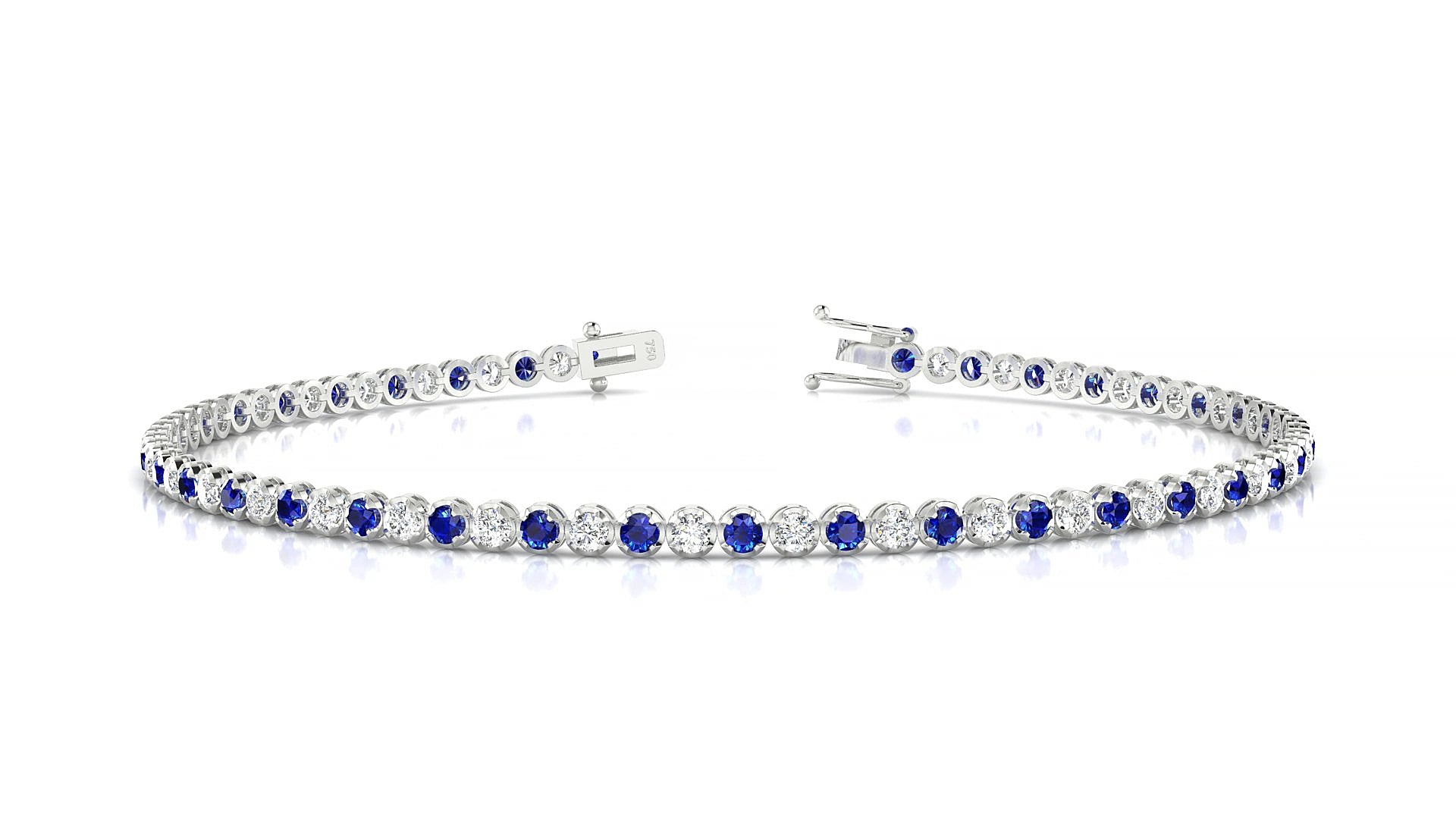 Bengal 1-1 | 18k White Gold 1.7 mm Round Natural Sapphire & Diamond 17 cm Tennis Bracelet