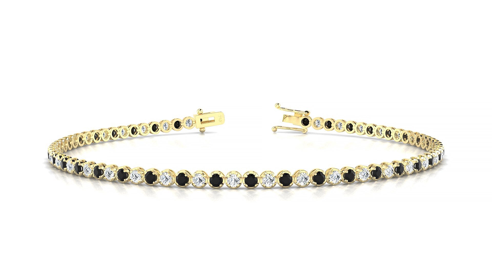 Bengal 1-1 | 18k Yellow Gold 1.7 mm Round Natural Black Diamond & Diamond Tennis Bracelet