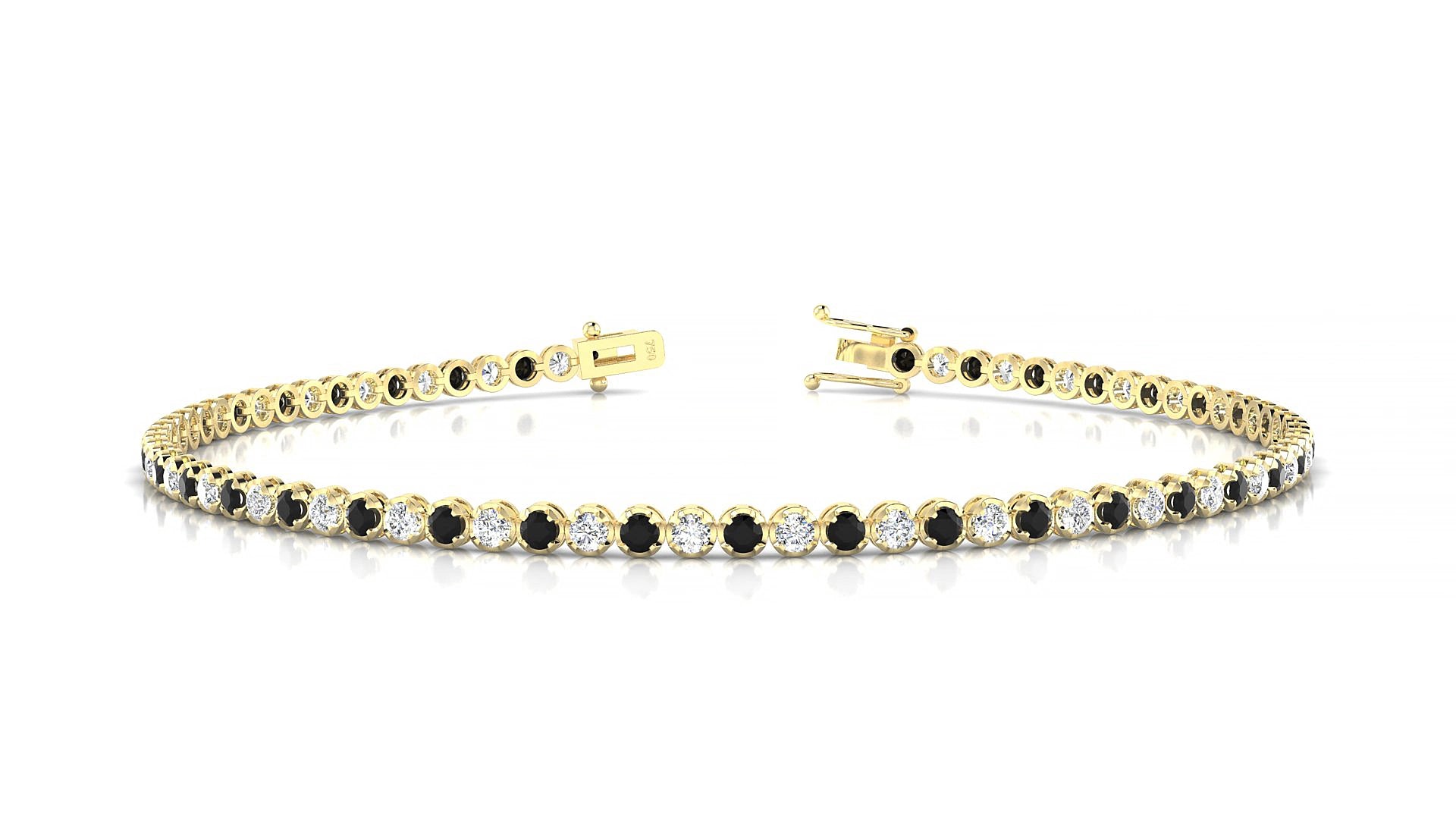 Bengal 1-1 | 18k Yellow Gold 1.7 mm Round Natural Black Diamond & Diamond 15 cm Tennis Bracelet