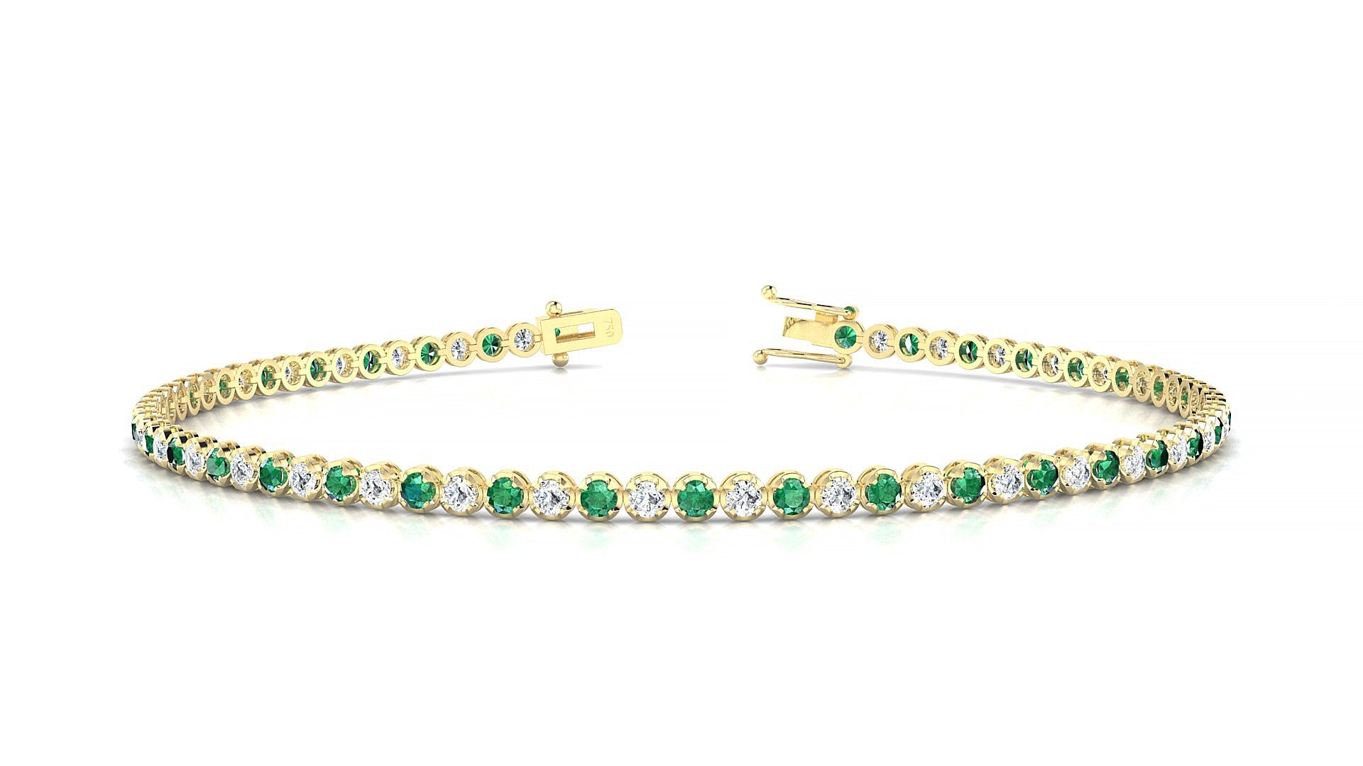 Bengal 1-1 | 18k Yellow Gold 1.7 mm Round Natural Emerald & Diamond Tennis Bracelet