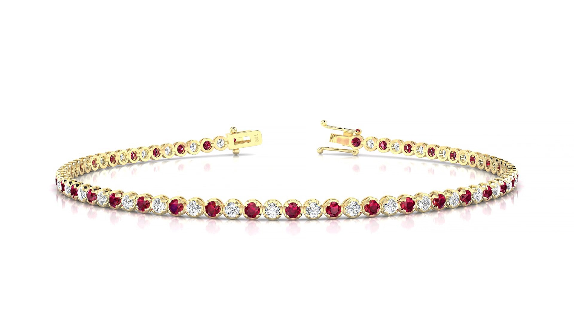 Bengal 1-1 | 18k Yellow Gold 1.7 mm Round Natural Ruby & Diamond 15 cm Tennis Bracelet