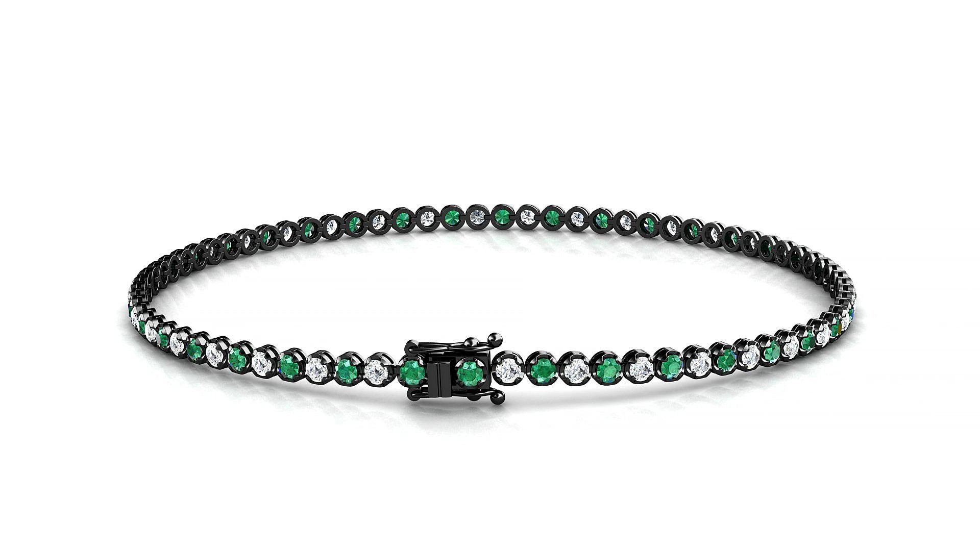Bengal 1-1 | 18k Black Gold 1.7 mm Round Natural Emerald & Diamond 15 cm Tennis Bracelet