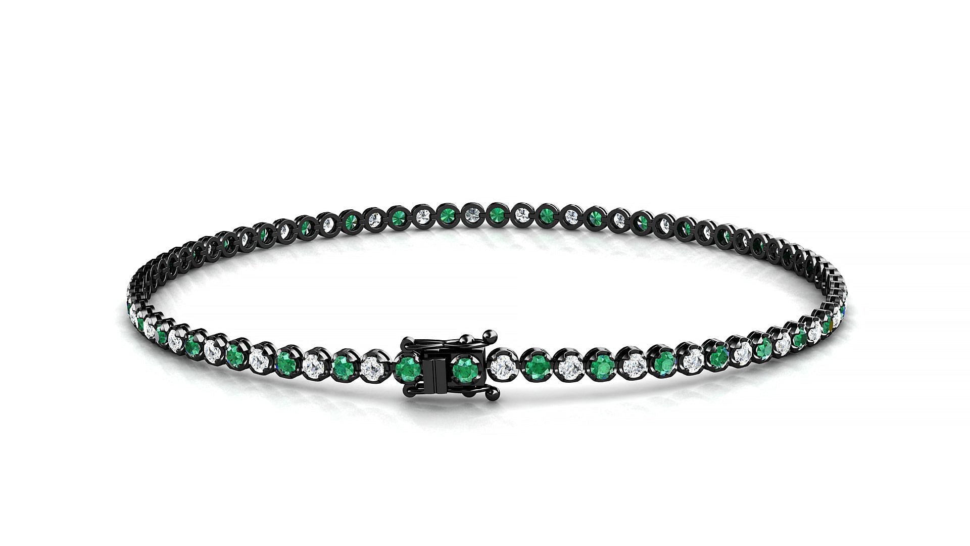Bengal 1-1 | 18k Black Gold 1.7 mm Round Natural Emerald & Diamond Tennis Bracelet