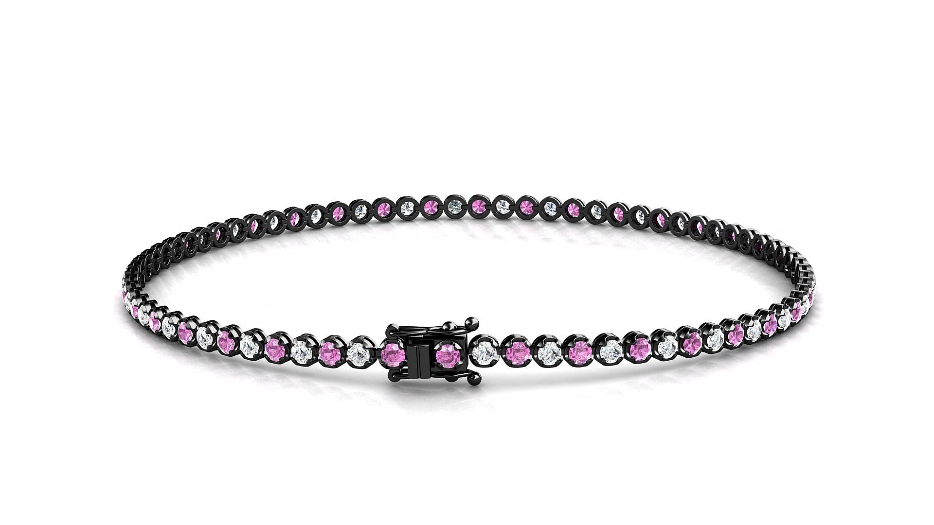 Bengal 1-1 | 18k Black Gold 1.7 mm Round Natural Pink Sapphire & Diamond 15 cm Tennis Bracelet