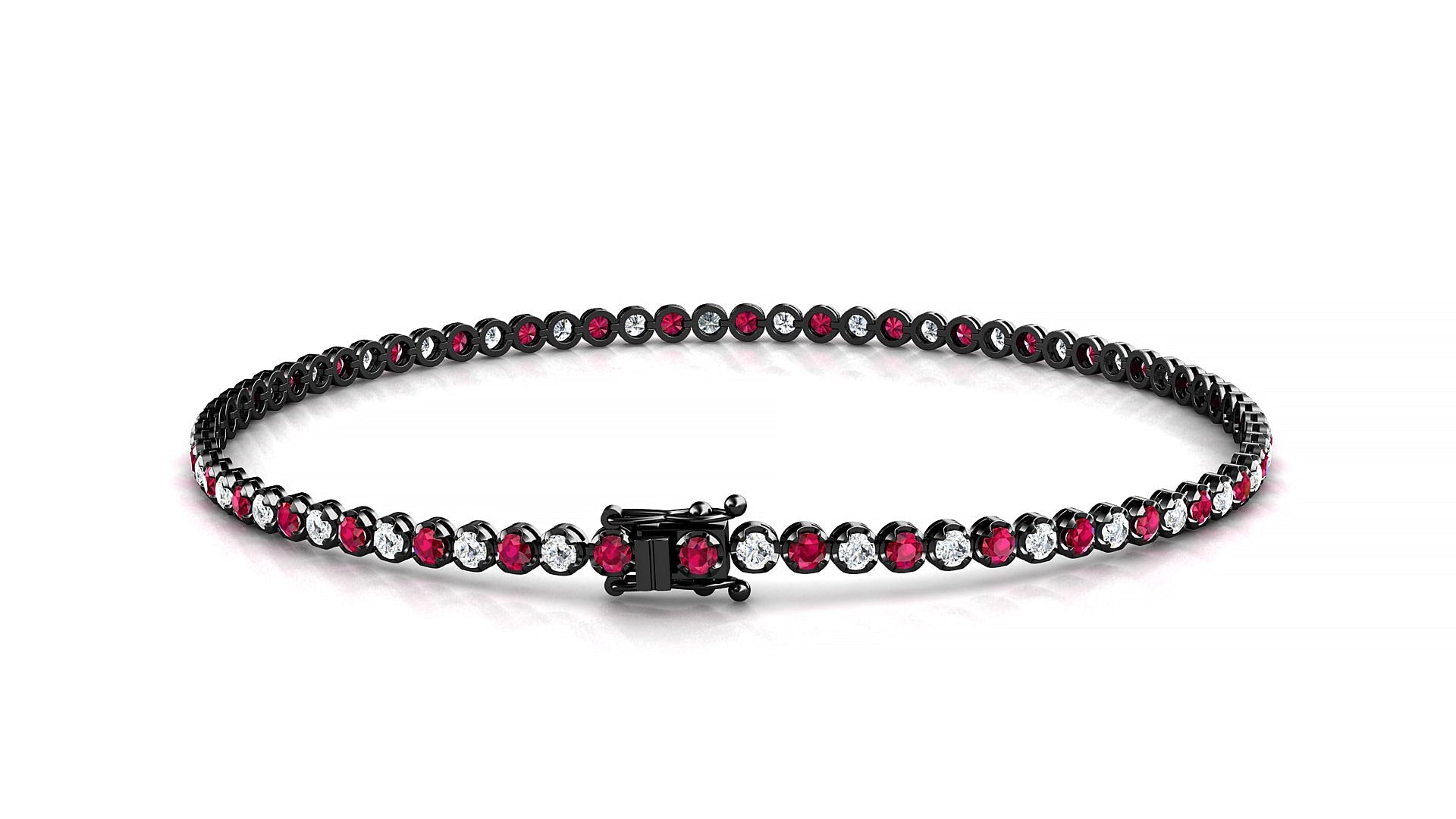 Bengal 1-1 | 18k Black Gold 1.7 mm Round Natural Ruby & Diamond Tennis Bracelet
