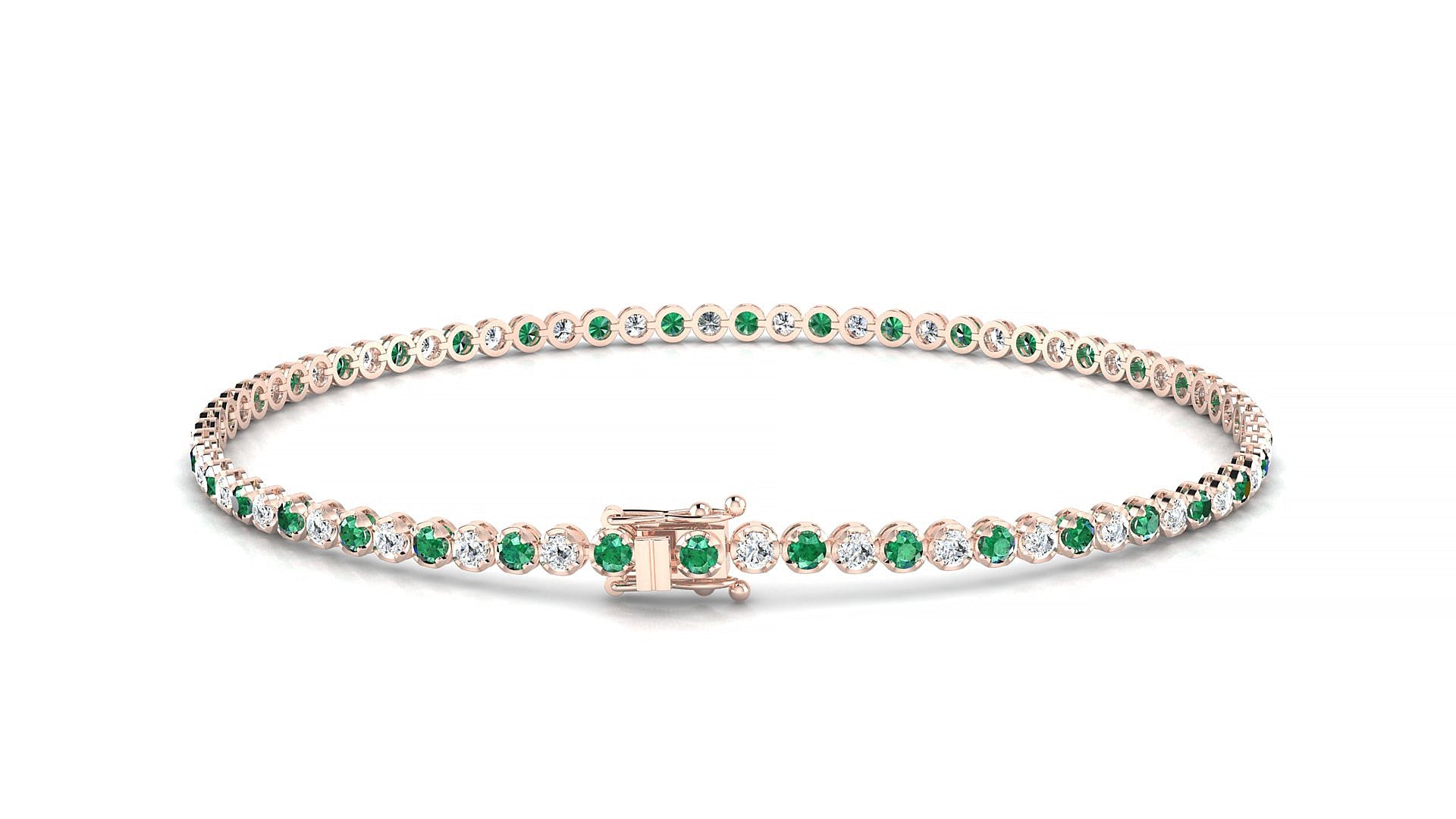 Bengal 1-1 | 18k Rose Gold 1.7 mm Round Natural Emerald & Diamond Tennis Bracelet
