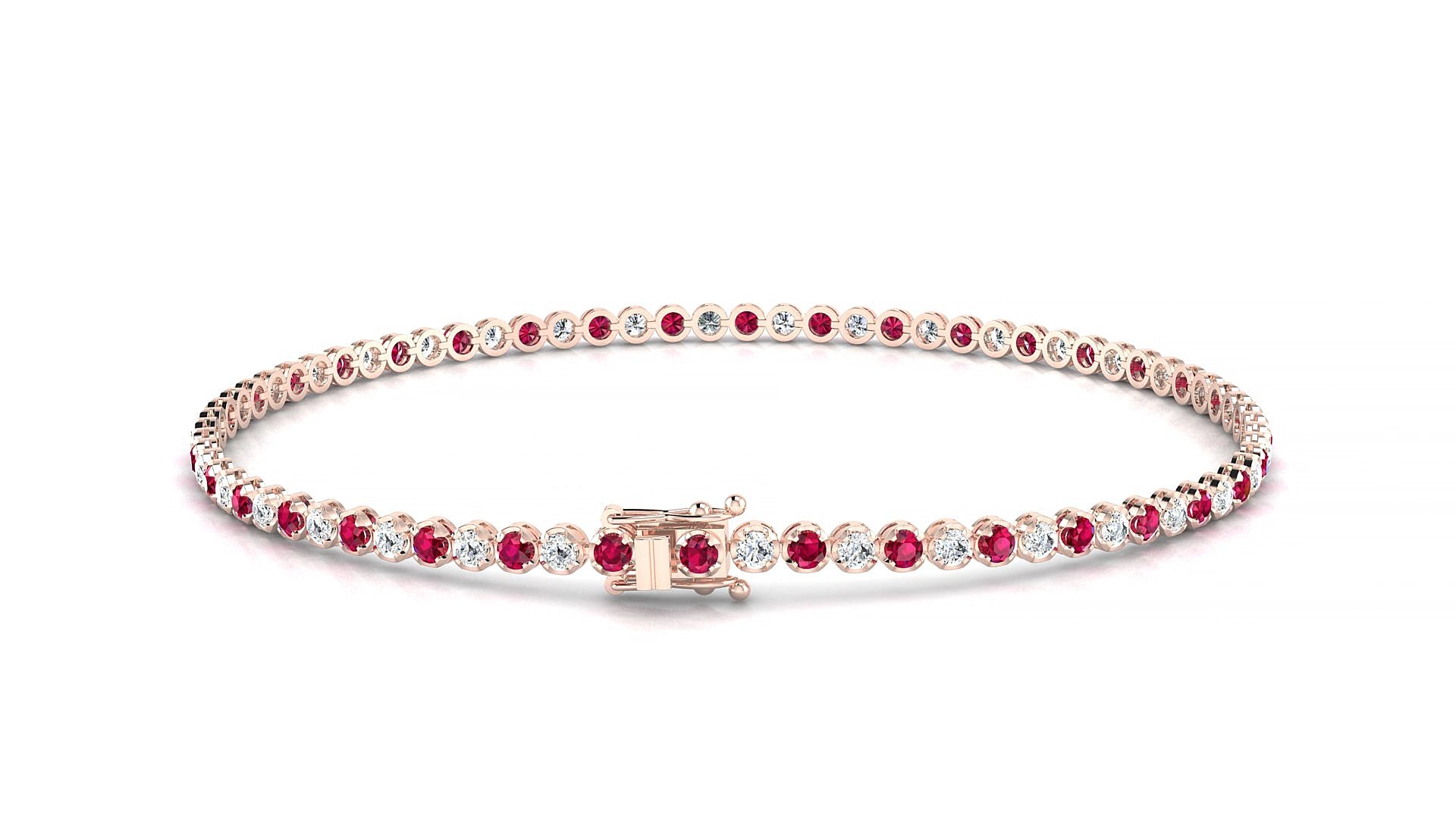 Bengal 1-1 | 18k Rose Gold 1.7 mm Round Natural Ruby & Diamond 18 cm Tennis Bracelet