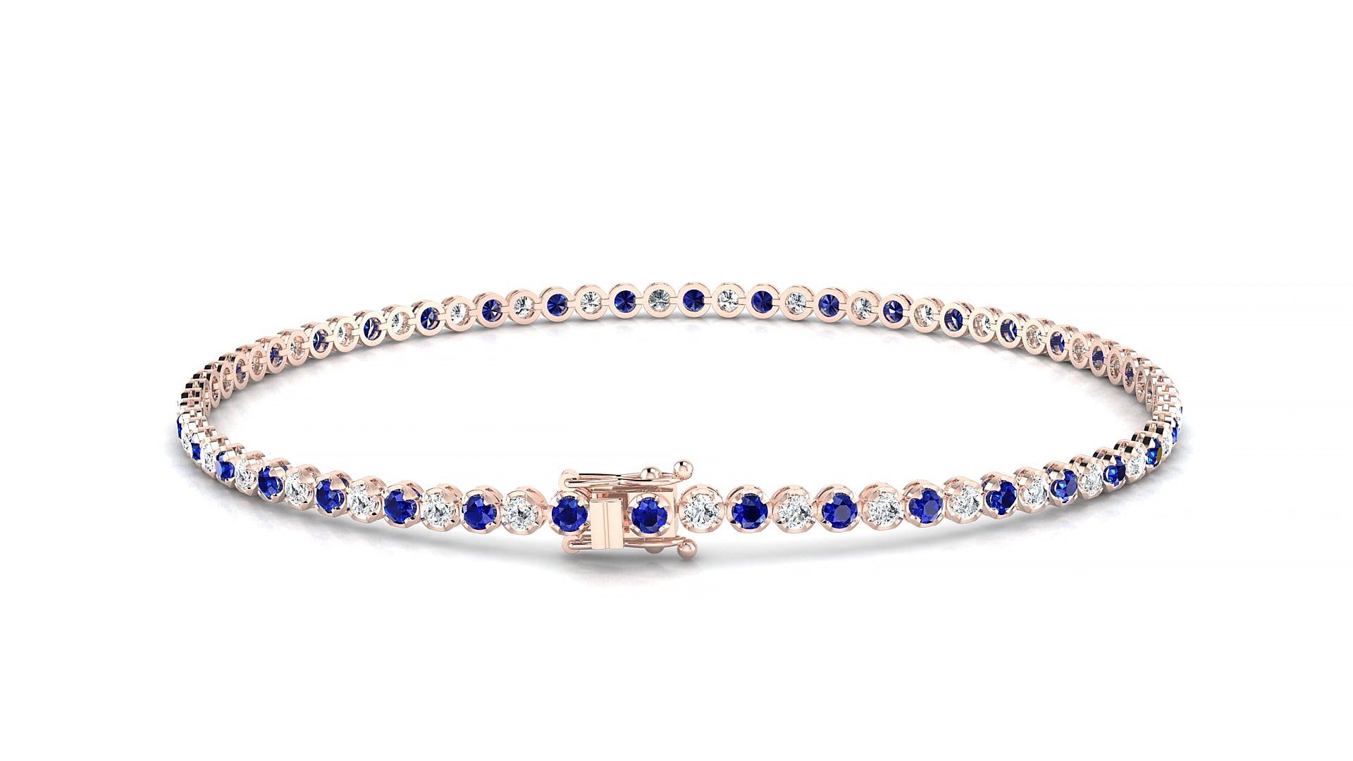 Bengal 1-1 | 18k Rose Gold 1.7 mm Round Natural Sapphire & Diamond 15 cm Tennis Bracelet