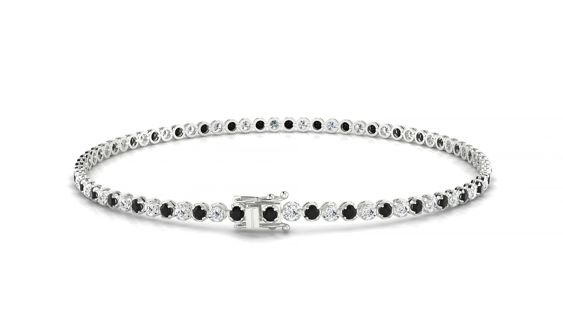 Bengal 1-1 | 18k White Gold 1.7 mm Round Natural Black Diamond & Diamond 16 cm Tennis Bracelet
