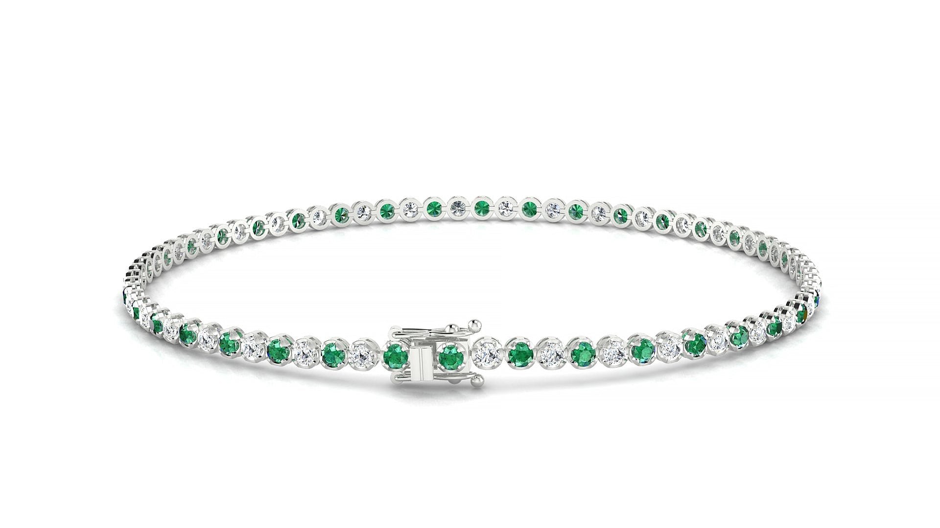 Bengal 1-1 | 18k White Gold 1.7 mm Round Natural Emerald & Diamond Tennis Bracelet