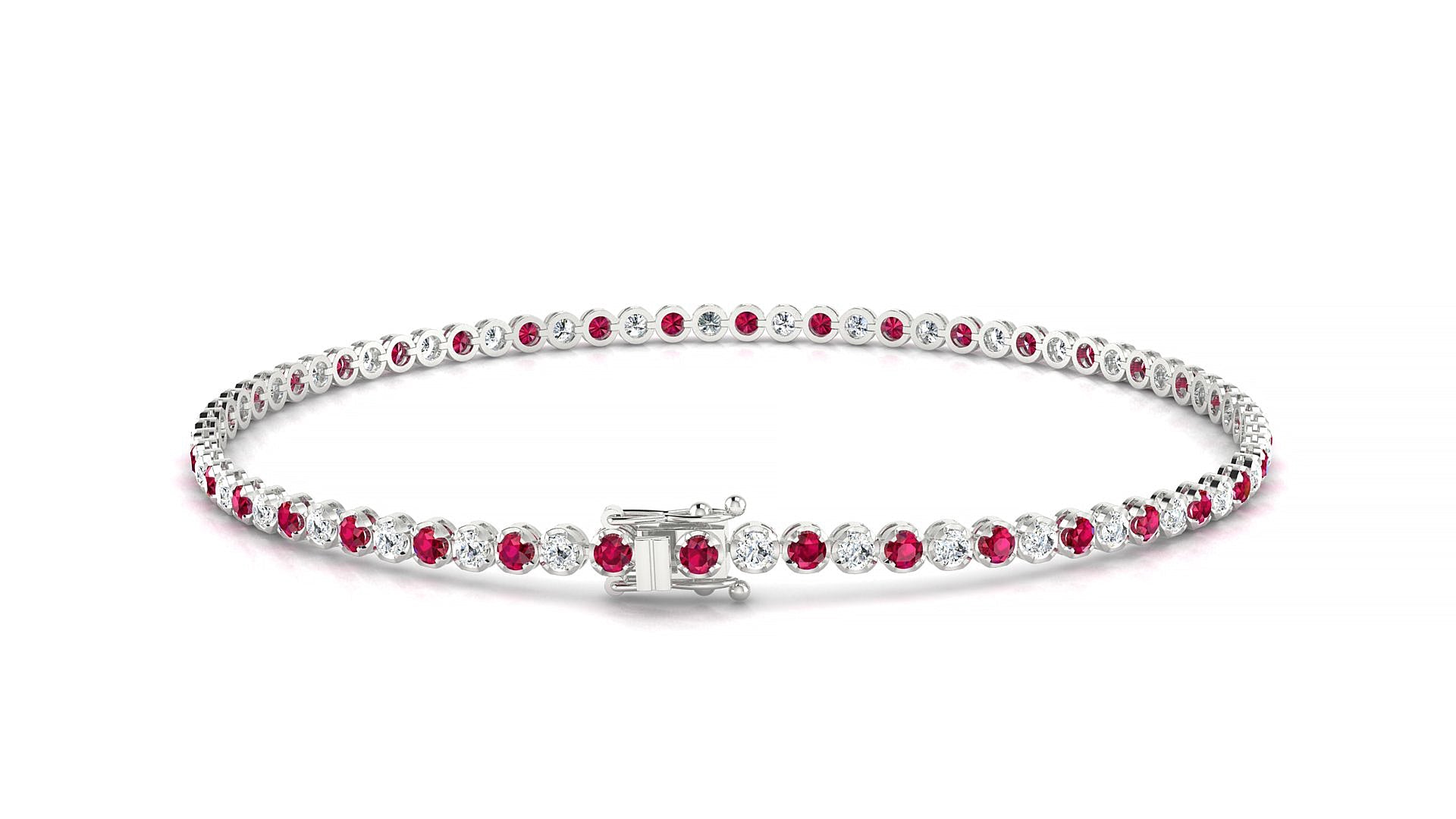 Bengal 1-1 | 18k White Gold 1.7 mm Round Natural Ruby & Diamond Tennis Bracelet