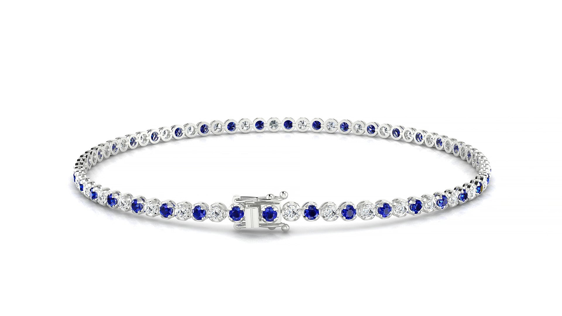 Bengal 1-1 | 18k White Gold 1.7 mm Round Natural Sapphire & Diamond 19 cm Tennis Bracelet