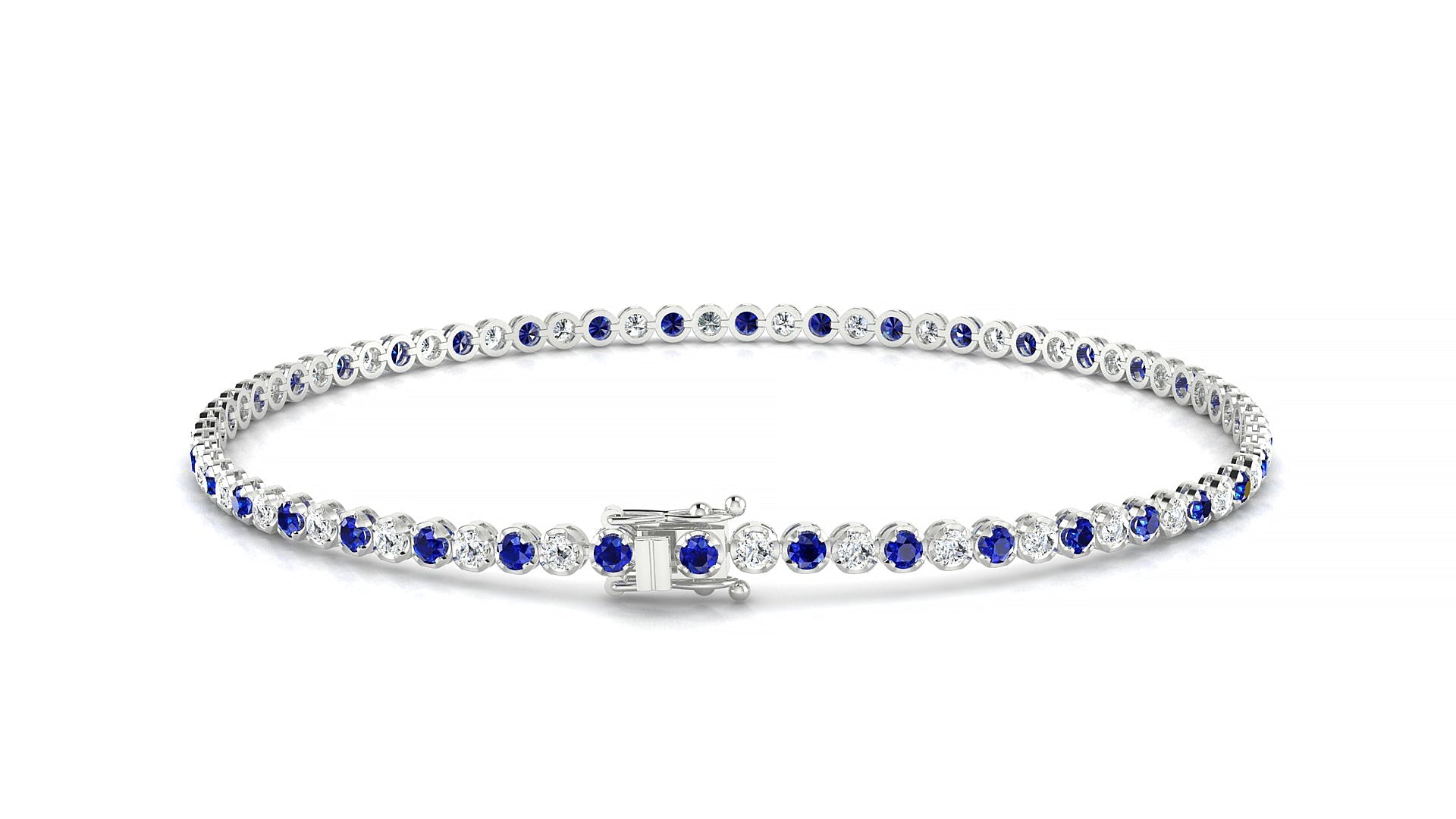 Bengal 1-1 | 18k White Gold 1.7 mm Round Natural Sapphire & Diamond Tennis Bracelet
