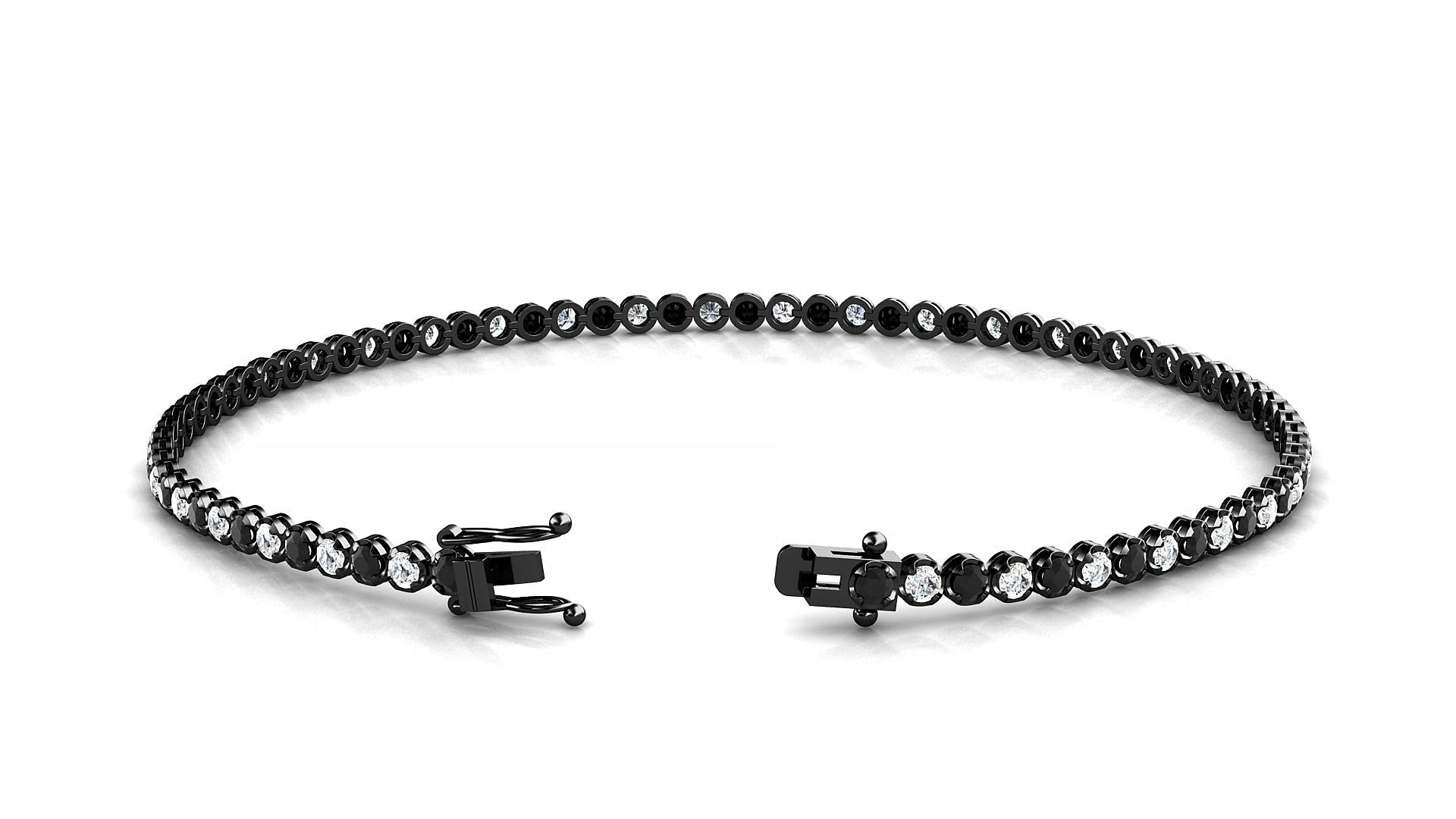 Bengal 1-1 | 18k Black Gold 1.7 mm Round Natural Black Diamond & Diamond 15 cm Tennis Bracelet