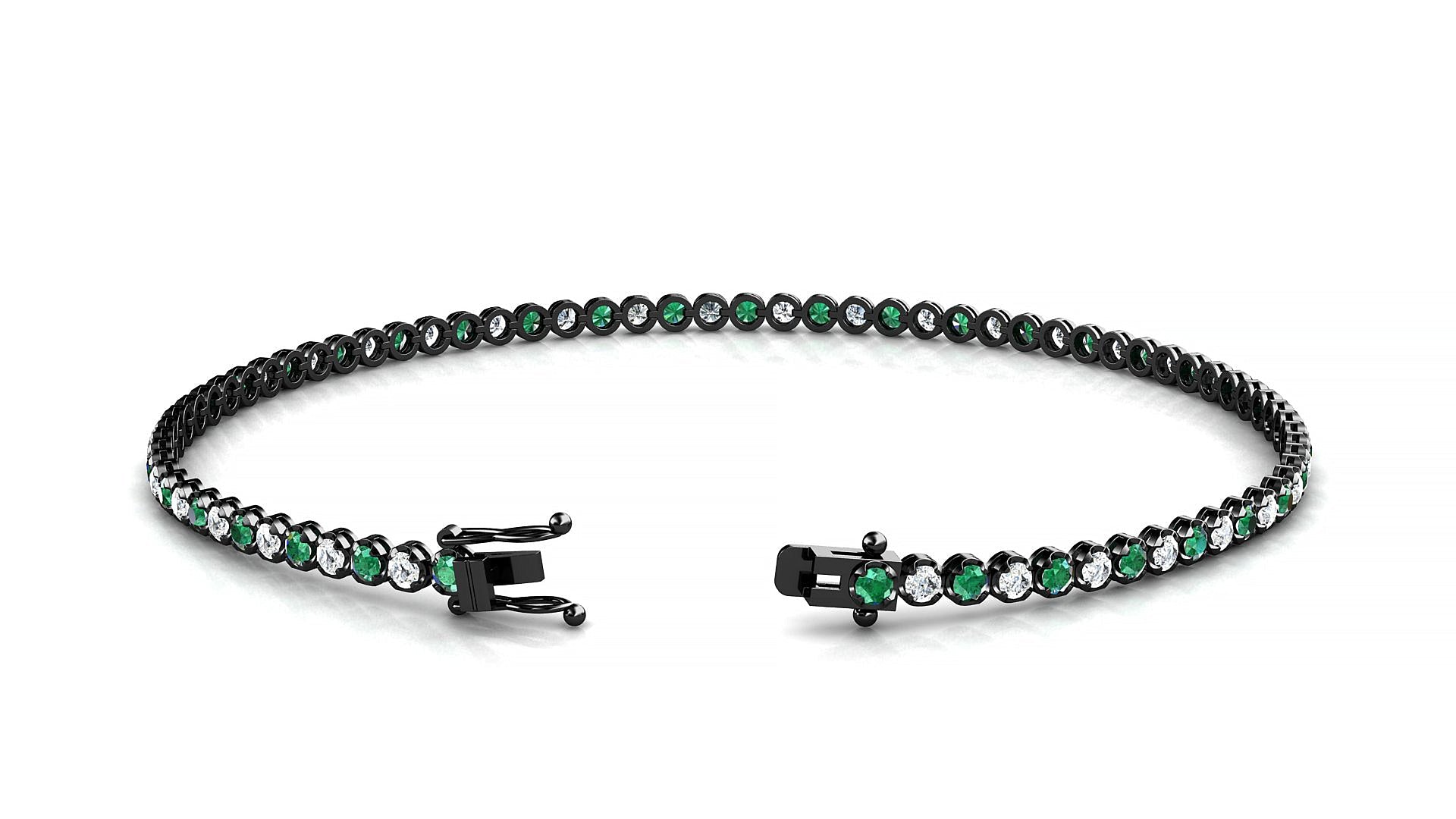 Bengal 1-1 | 18k Black Gold 1.7 mm Round Natural Emerald & Diamond Tennis Bracelet