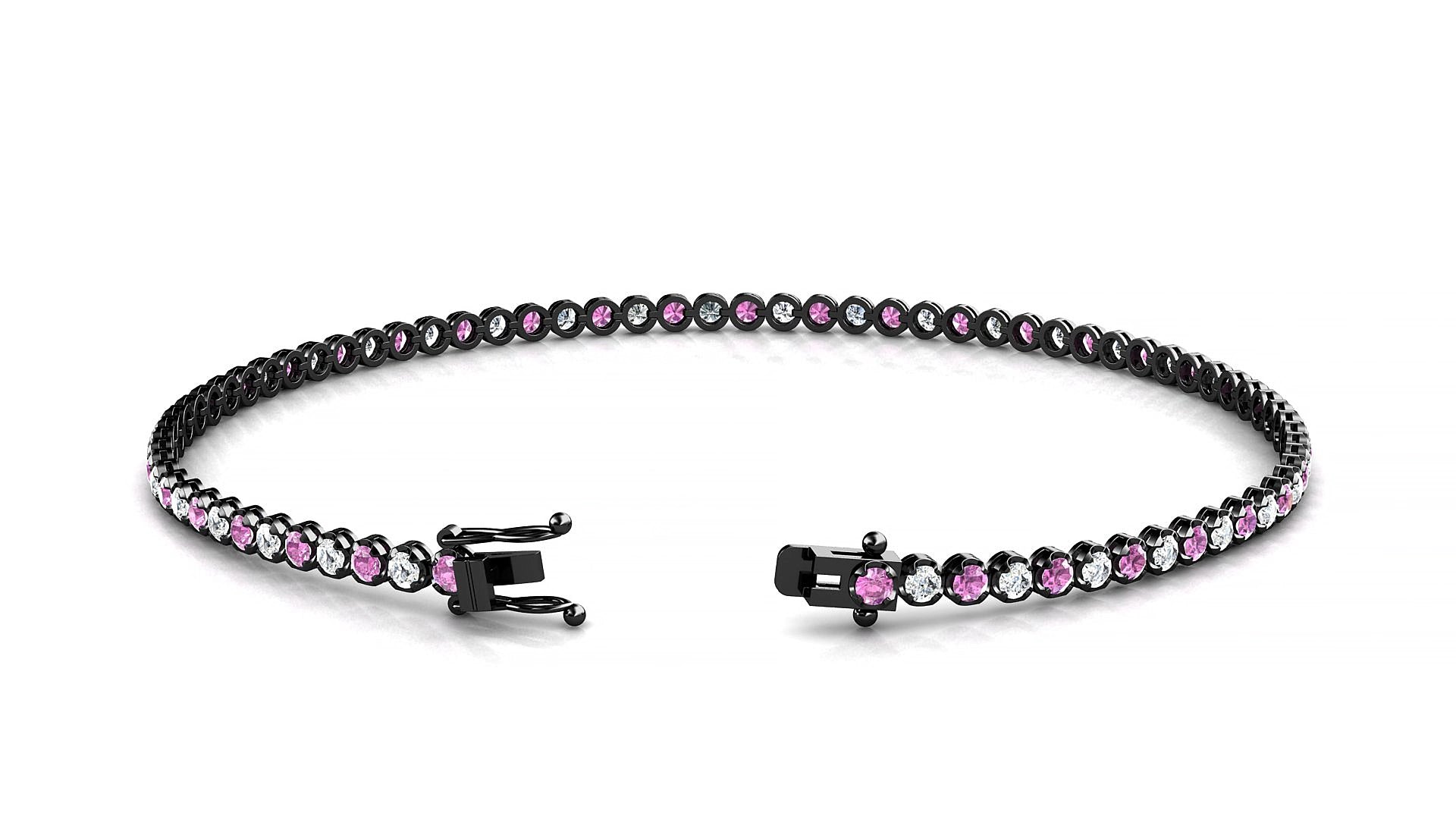 Bengal 1-1 | 18k Black Gold 1.7 mm Round Natural Pink Sapphire & Diamond 15 cm Tennis Bracelet